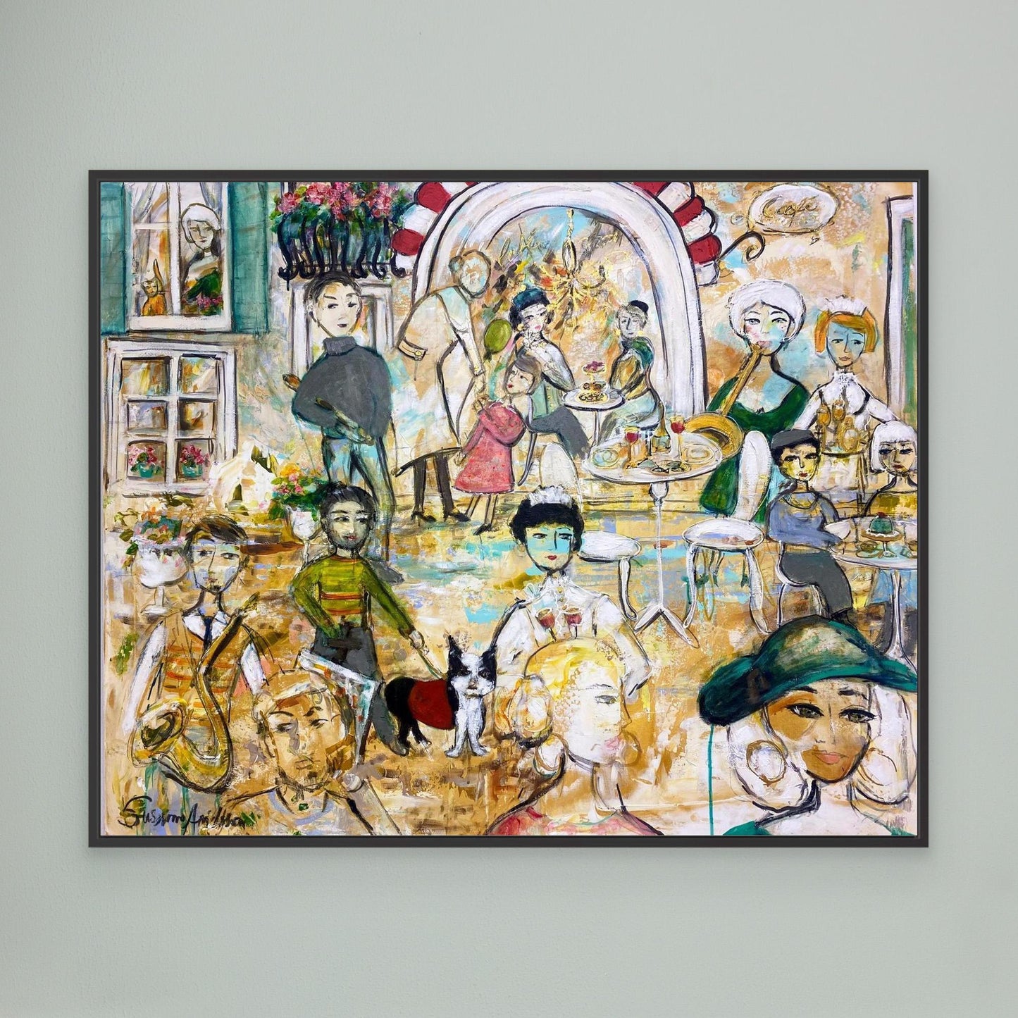 Canvastavla med ram - Jazz på torget