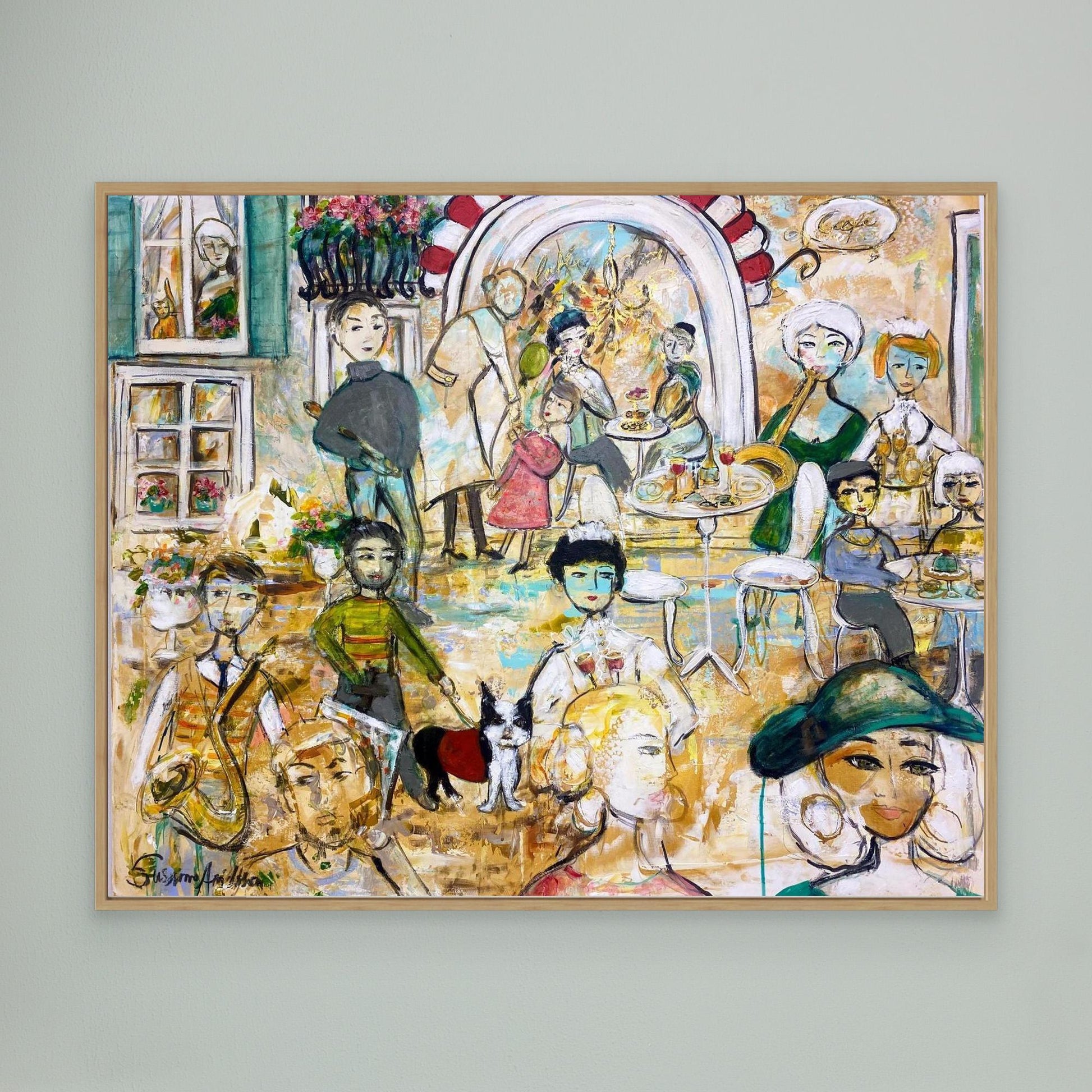 Canvastavla med ram - Jazz på torget