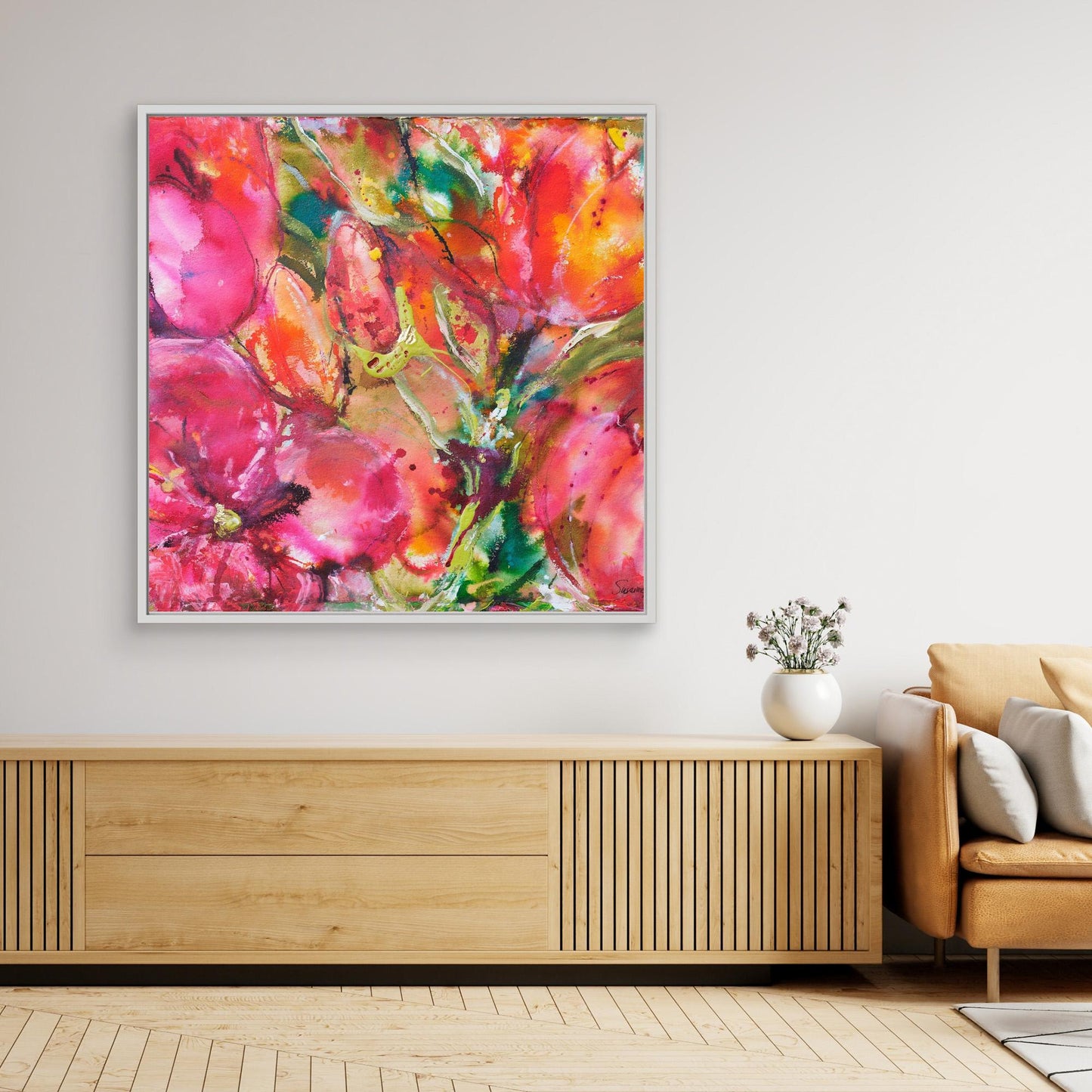 Tryck på Canvas med ram - Blomsterflöde