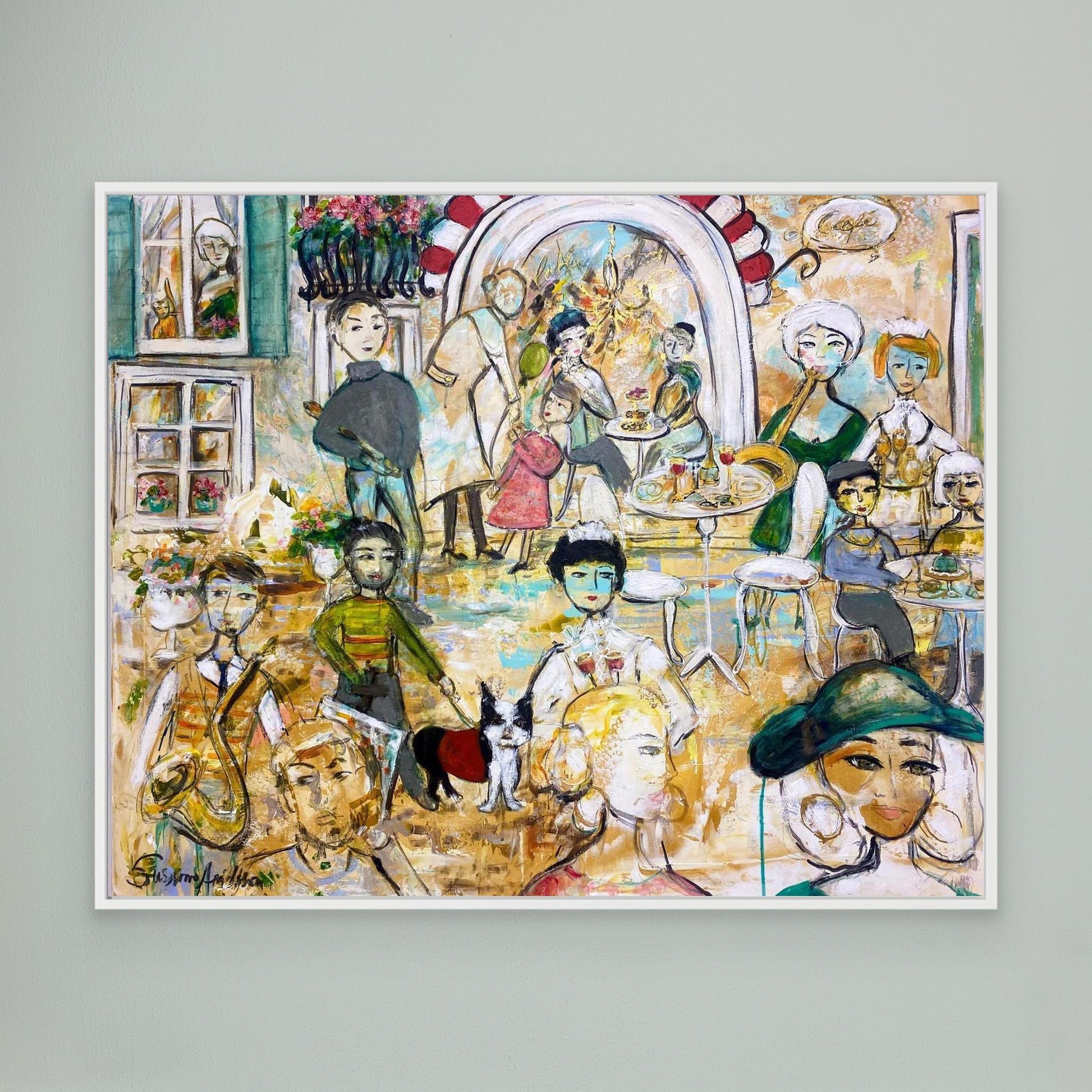 Canvastavla med ram - Jazz på torget