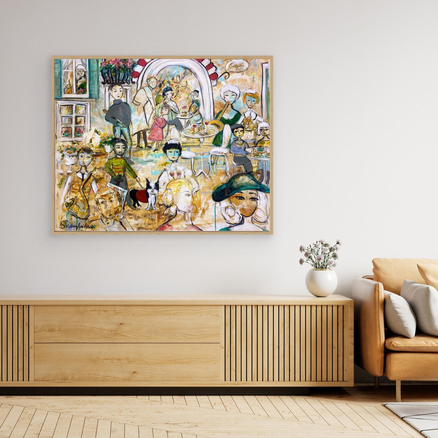 Canvastavla med ram - Jazz på torget