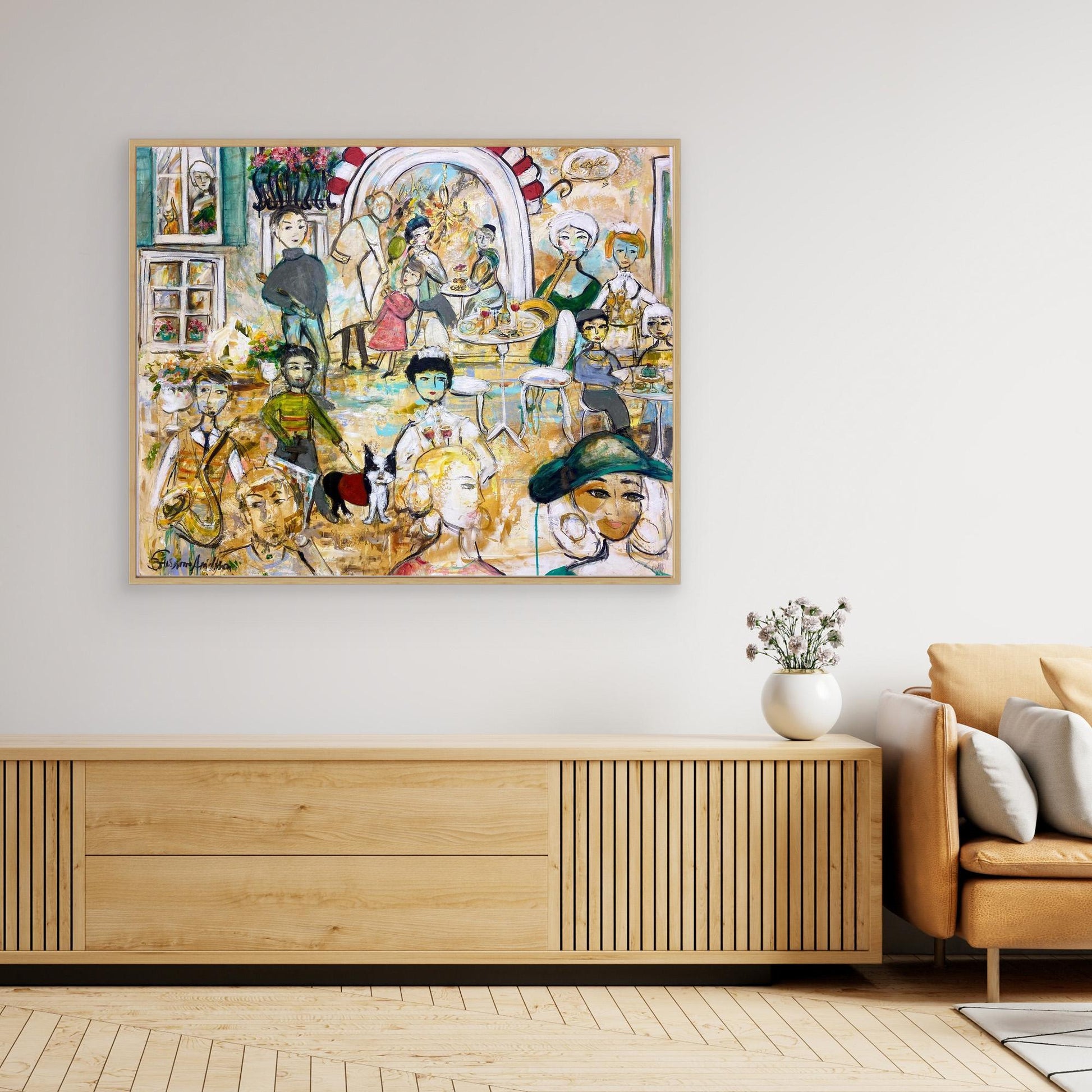 Canvastavla med ram - Jazz på torget