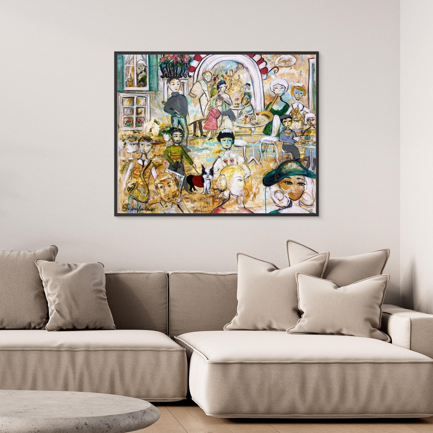 Canvastavla med ram - Jazz på torget