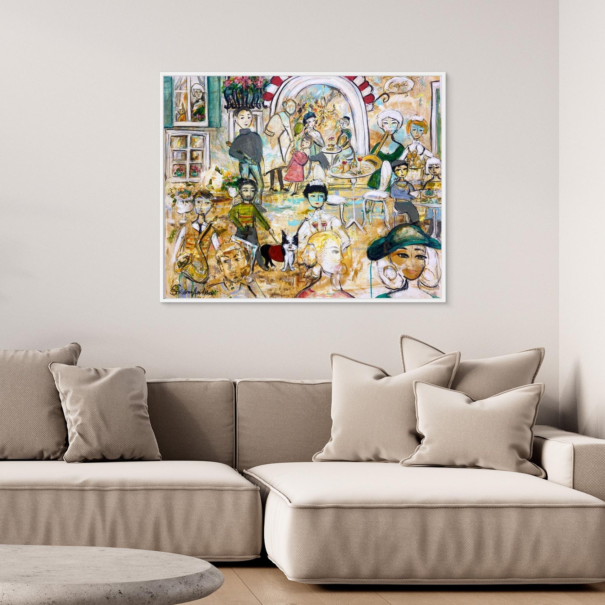 Canvastavla med ram - Jazz på torget