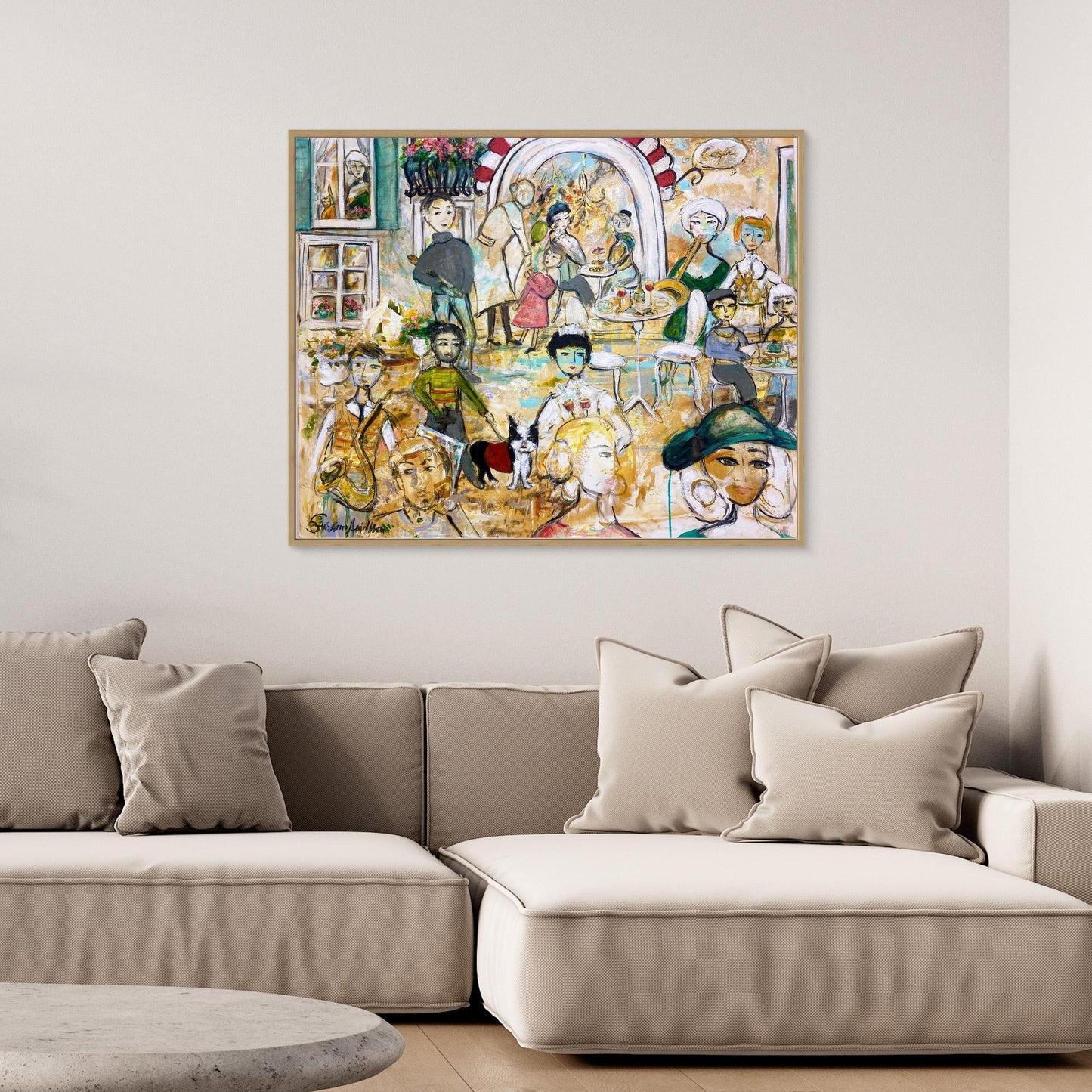 Canvastavla med ram - Jazz på torget