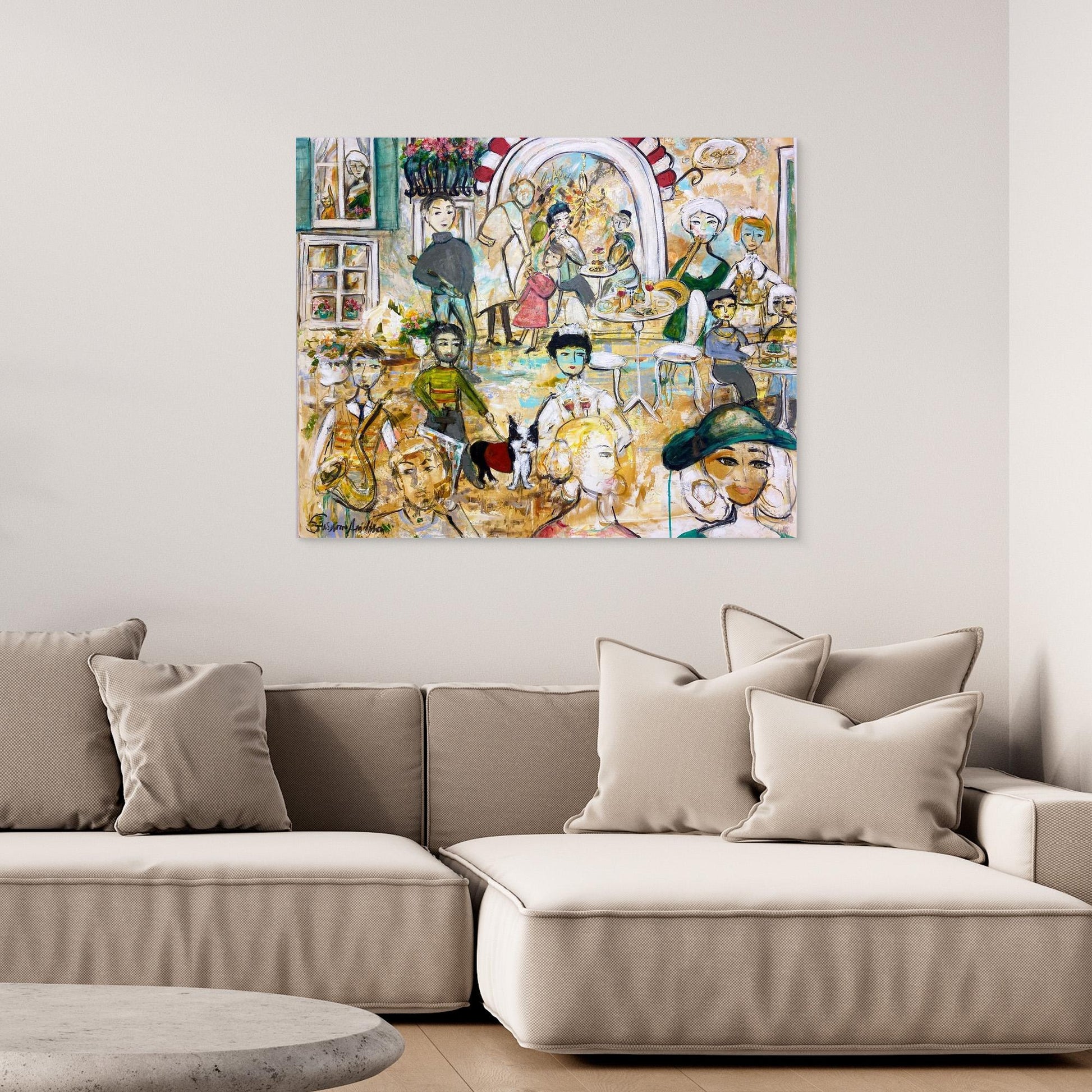 Canvastavla med ram - Jazz på torget