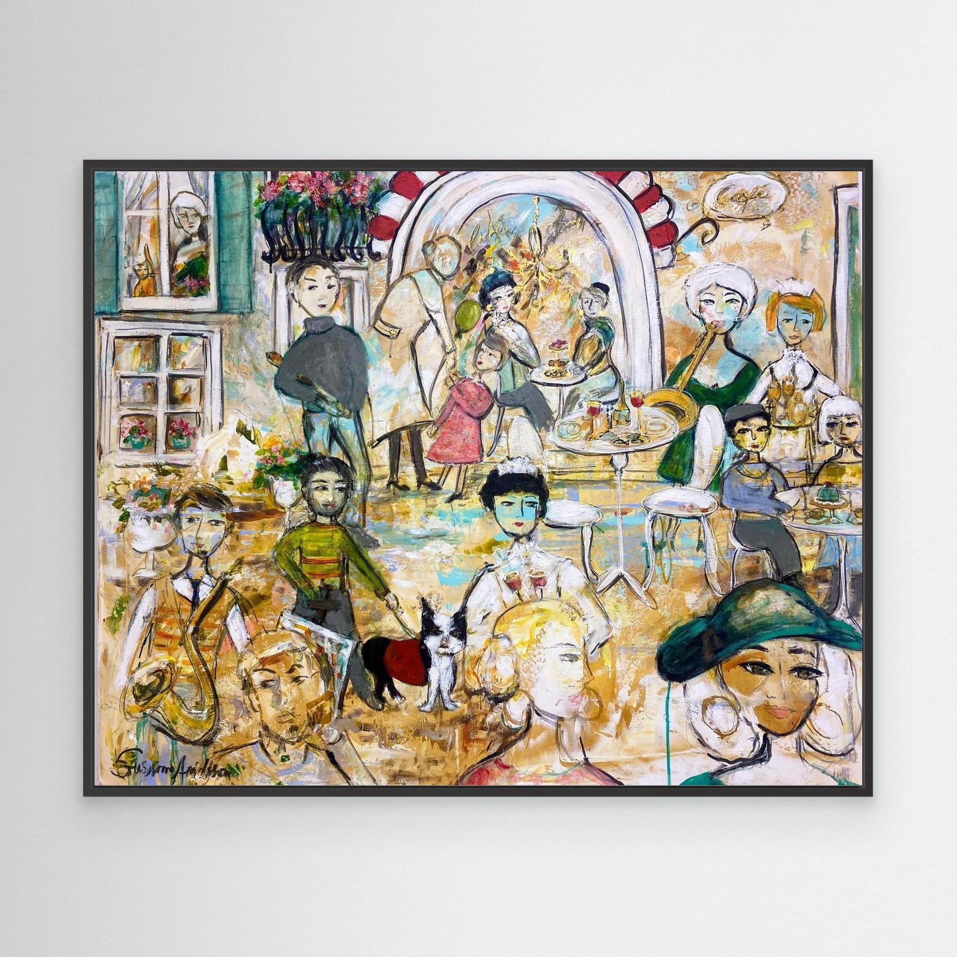 Canvastavla med ram - Jazz på torget