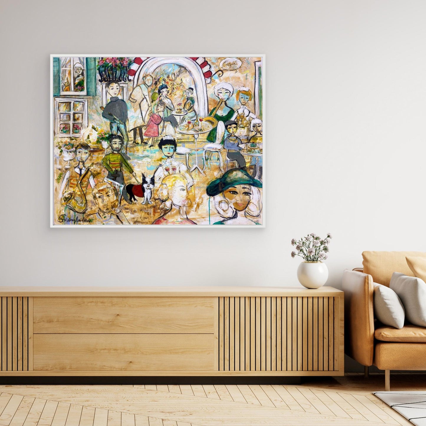 Canvastavla med ram - Jazz på torget