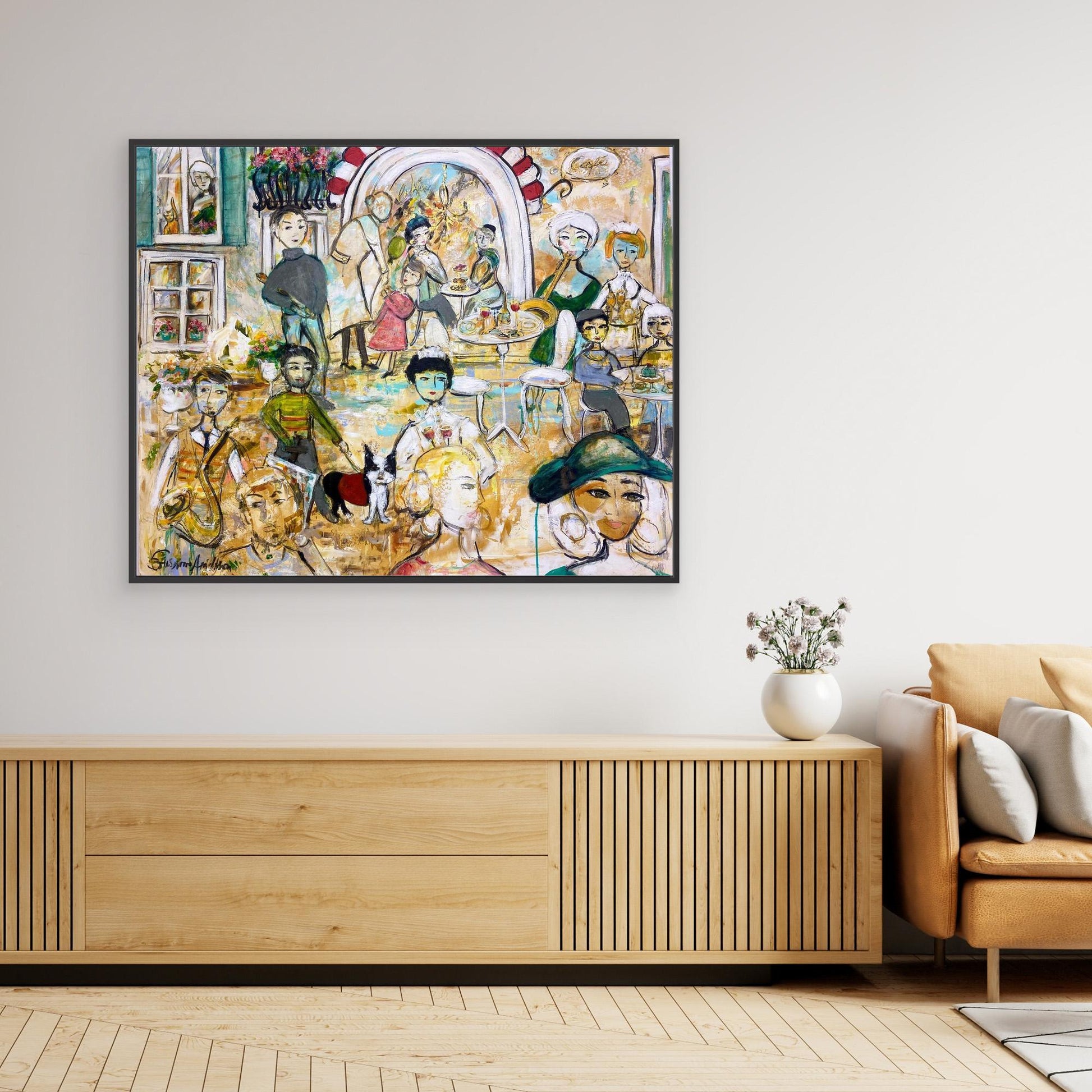 Canvastavla med ram - Jazz på torget