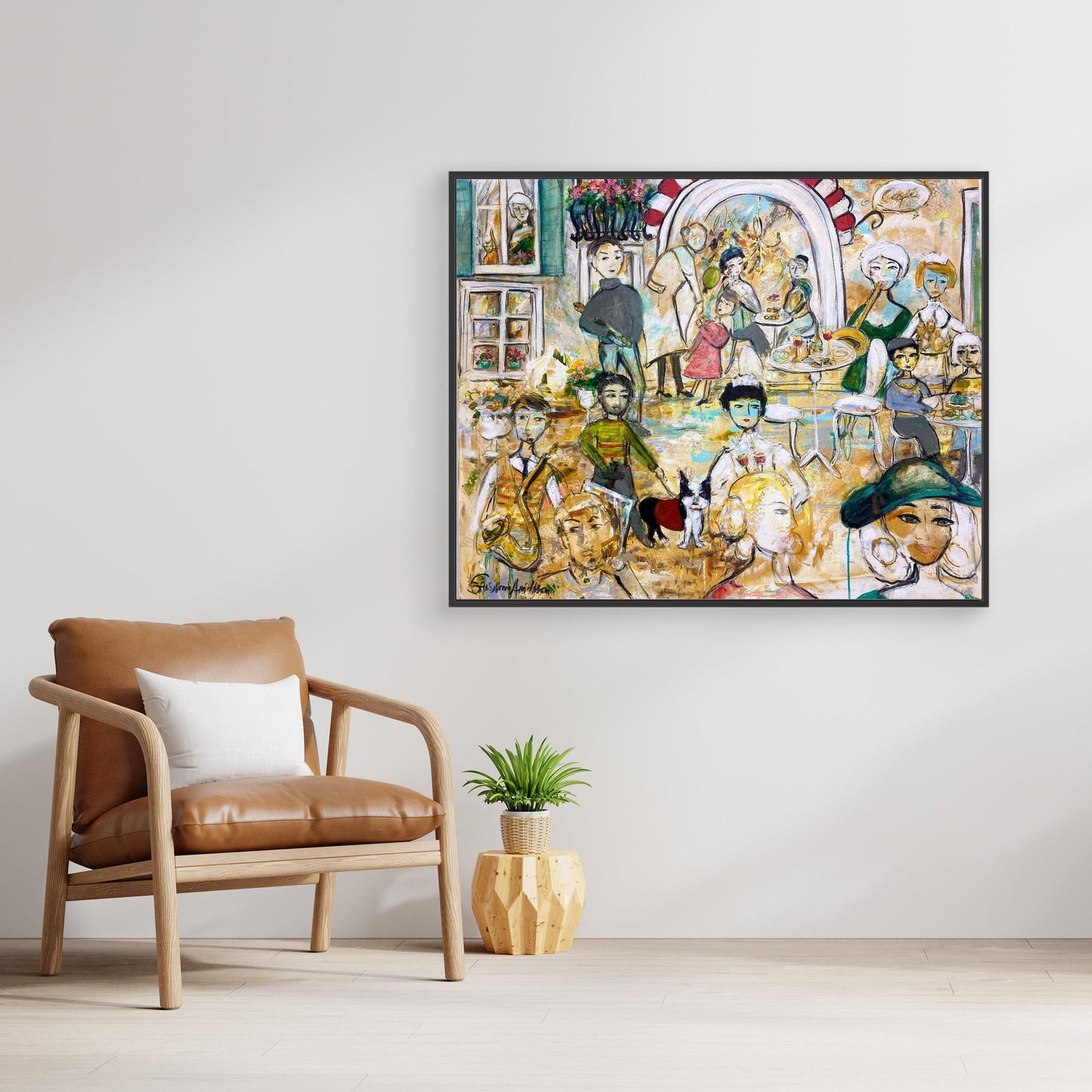 Canvastavla med ram - Jazz på torget