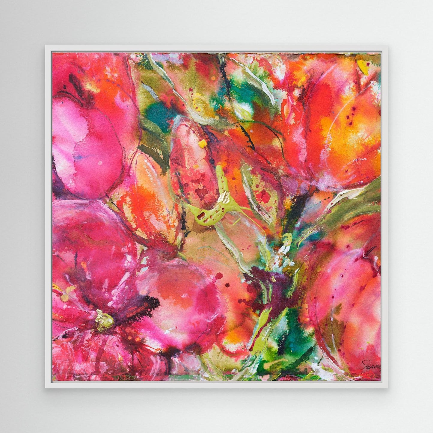 Tryck på Canvas med ram - Blomsterflöde