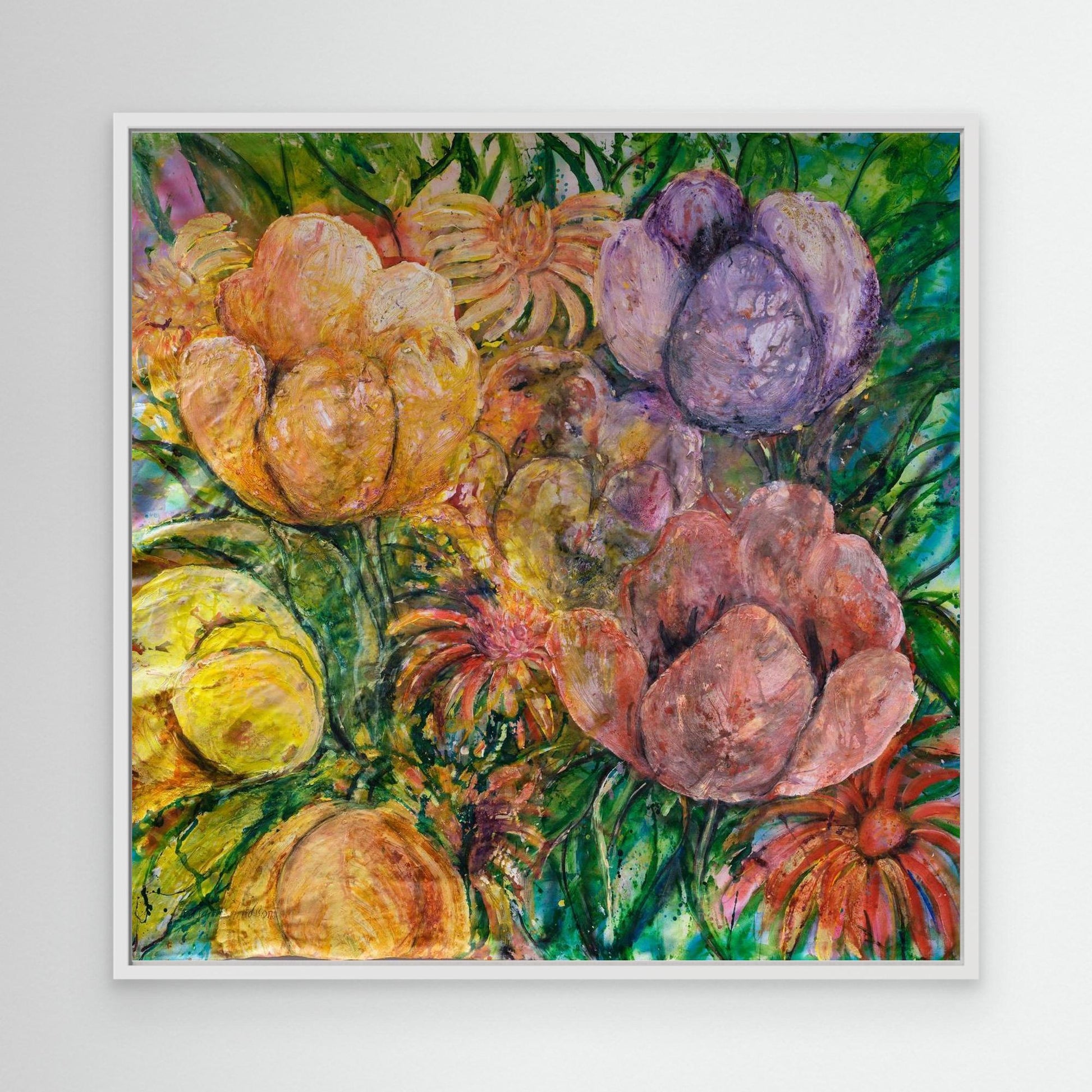 Abstrakt blomsterkonst – färgsprakande tryck på canvas