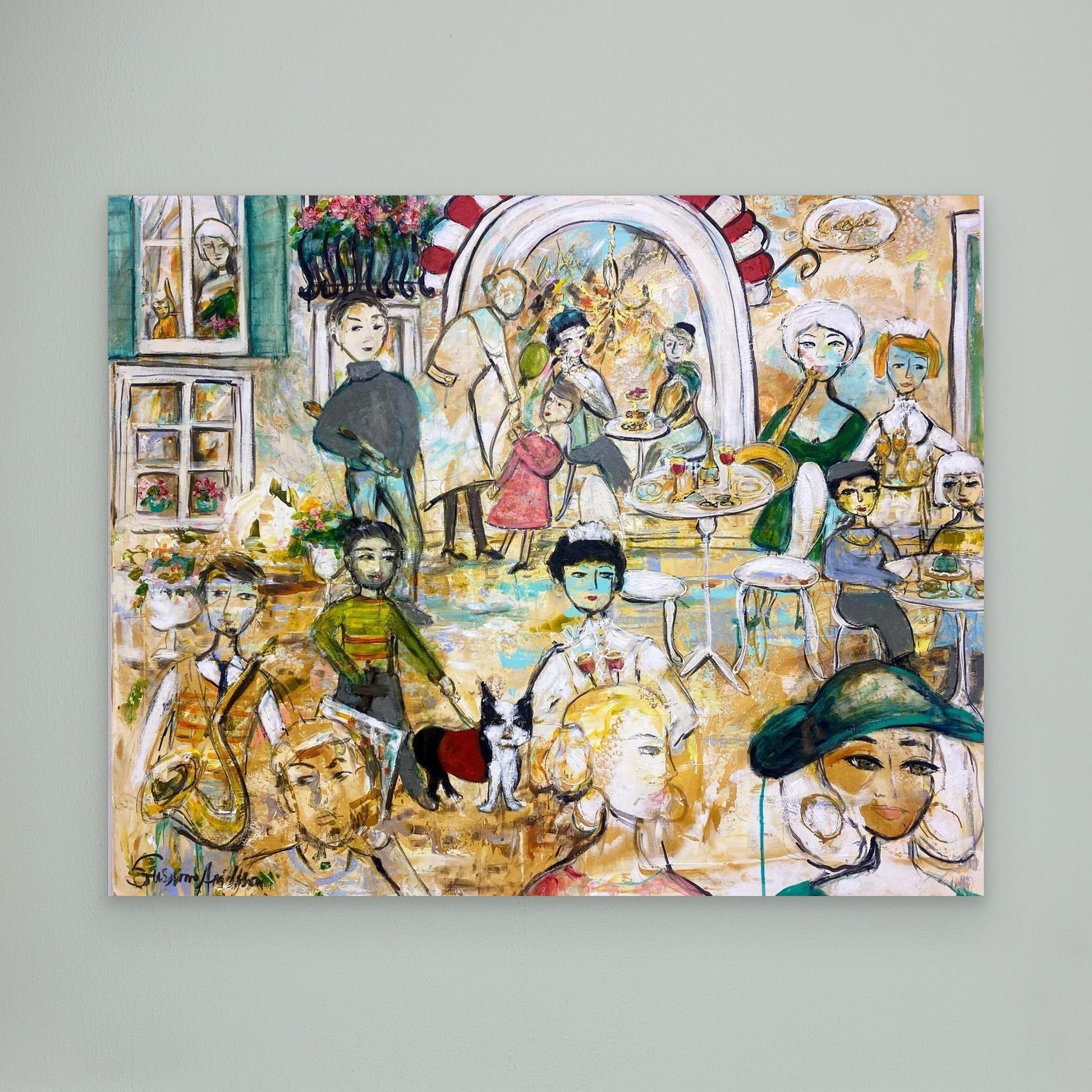 Canvastavla med ram - Jazz på torget