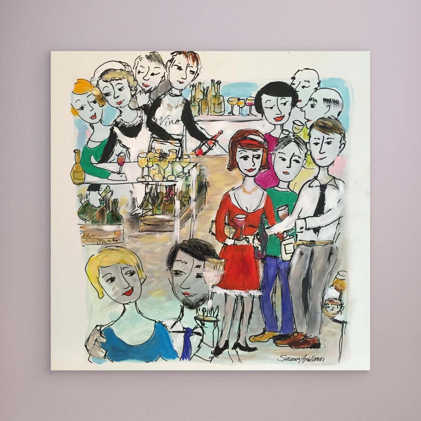 Konsttryck på duk - Vinprovning i färg och glädje