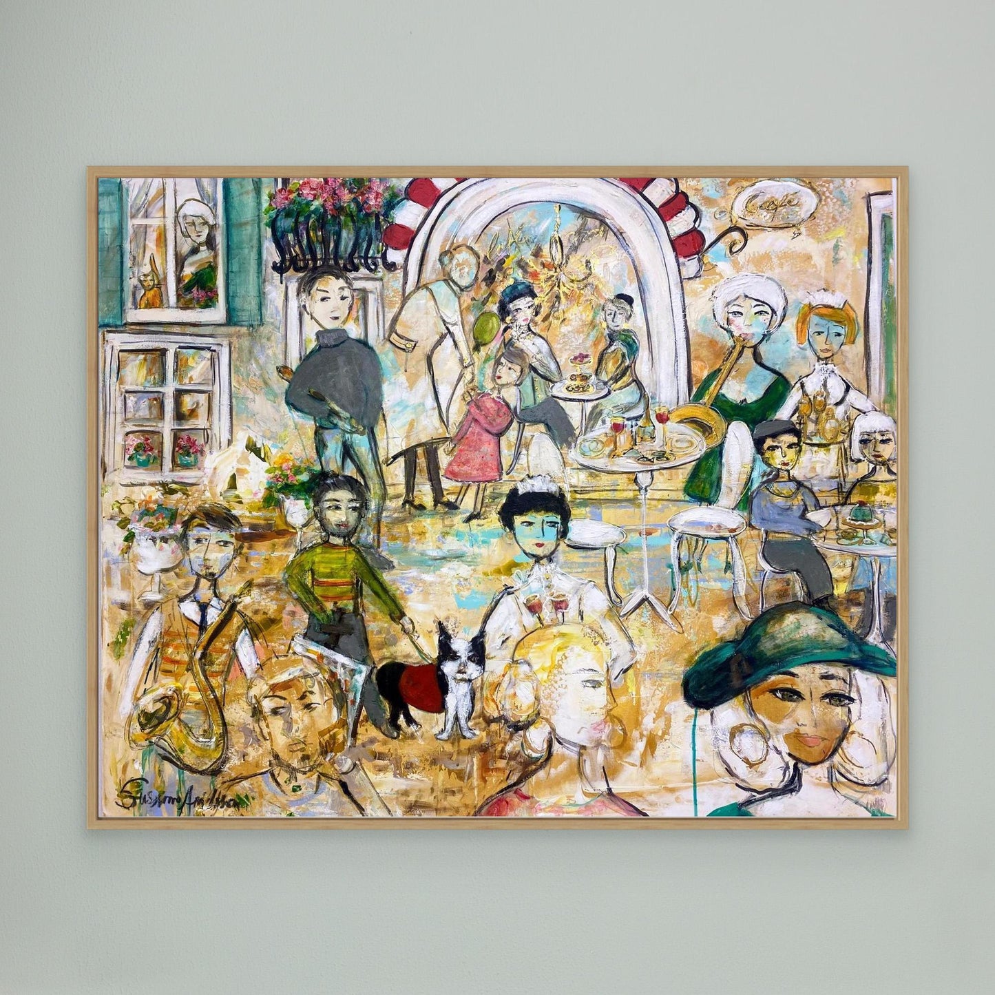 Canvastavla med ram - Jazz på torget