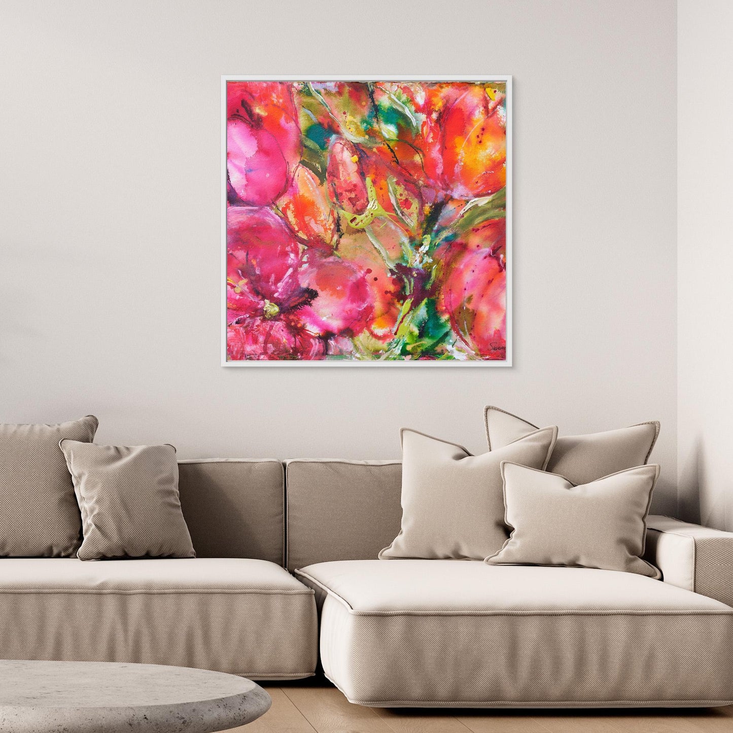 Tryck på Canvas med ram - Blomsterflöde