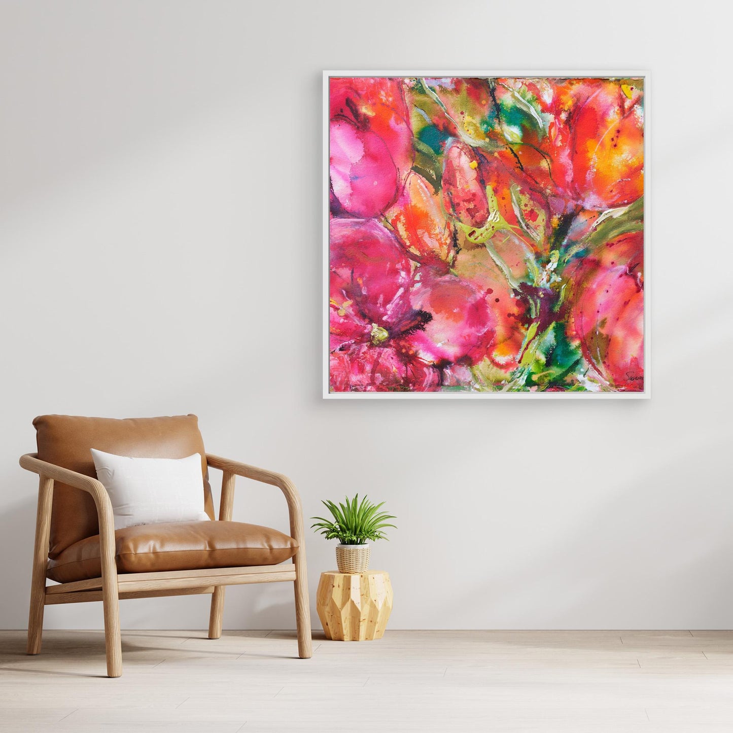 Tryck på Canvas med ram - Blomsterflöde