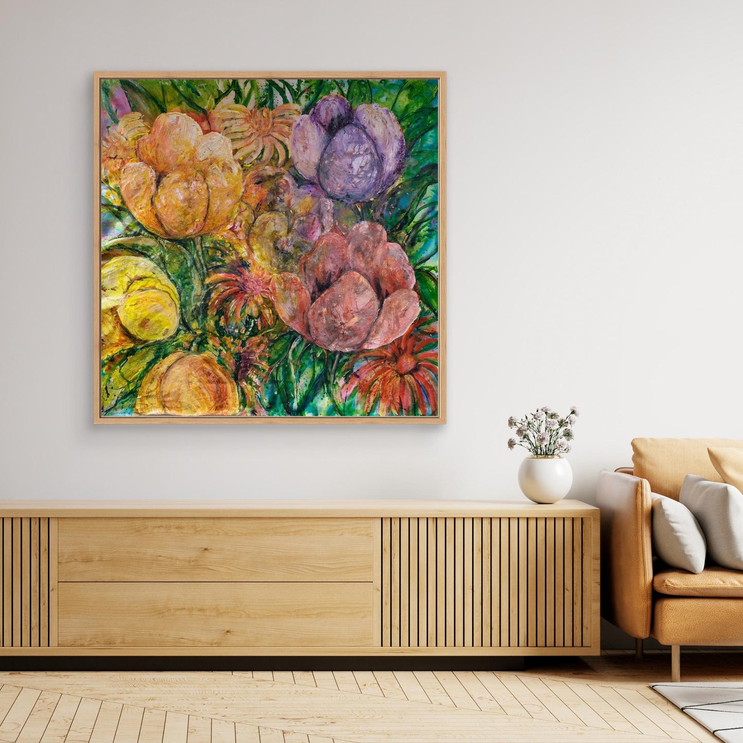 Abstrakt blomsterkonst – färgsprakande tryck på canvas