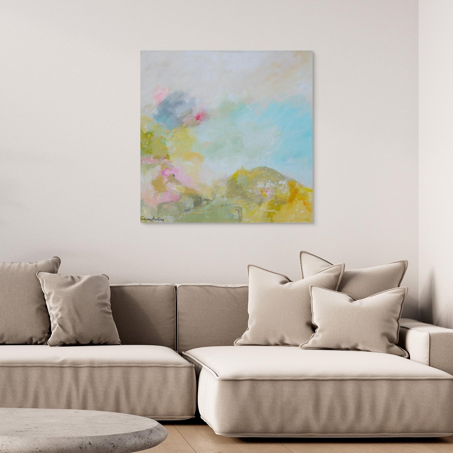 Tryck på canvas – Drömlikt landskap i pastell