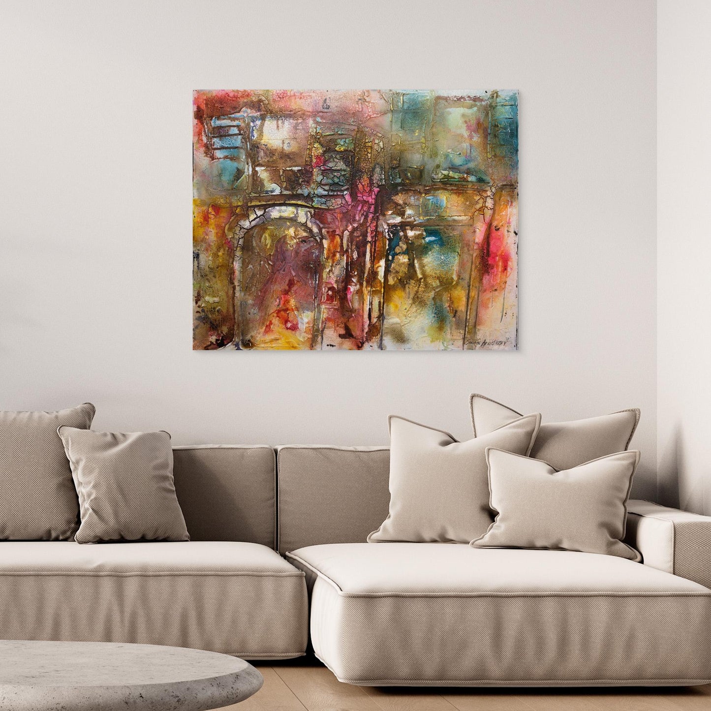 Abstrakt färgsprakande konst – tryck på canvas i stora storlekar