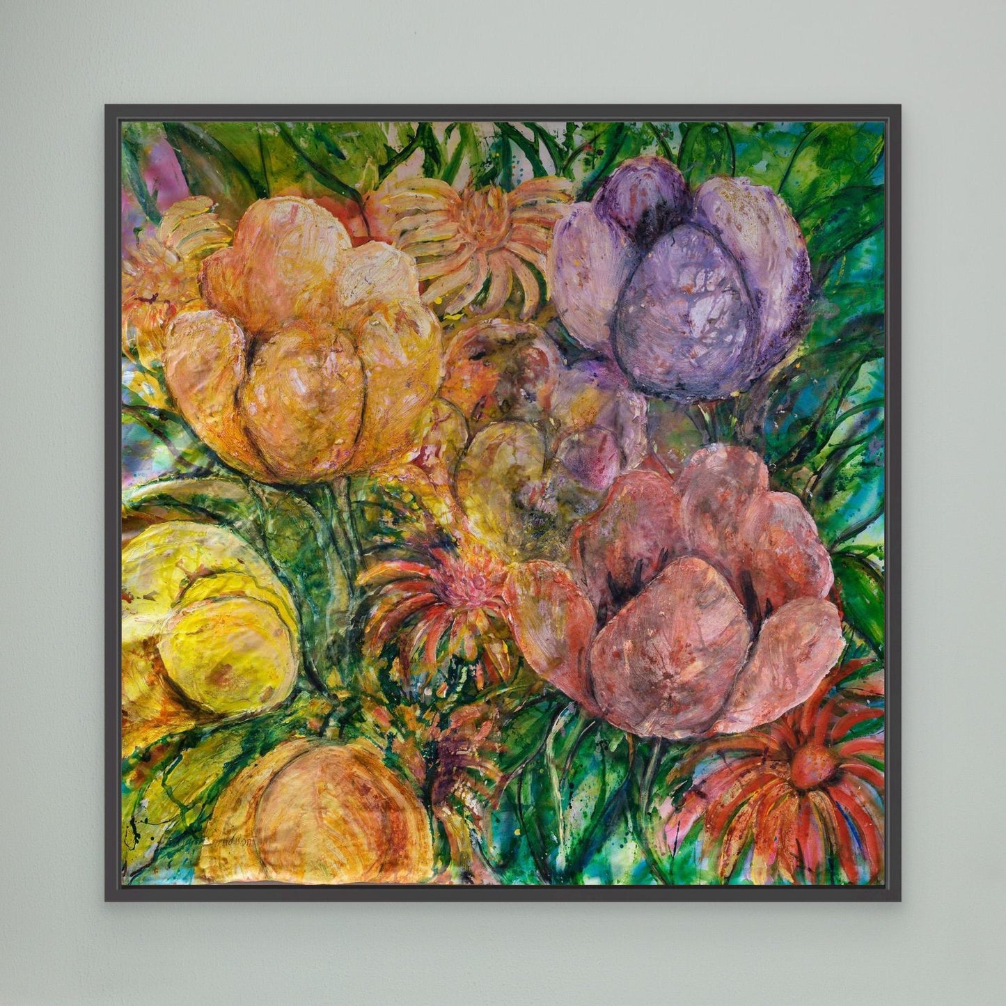 Abstrakt blomsterkonst – färgsprakande tryck på canvas