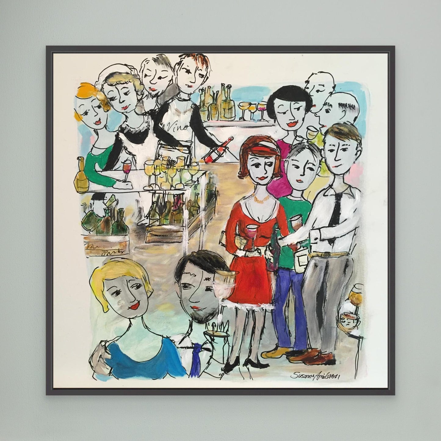 Konsttryck på duk - Vinprovning i färg och glädje