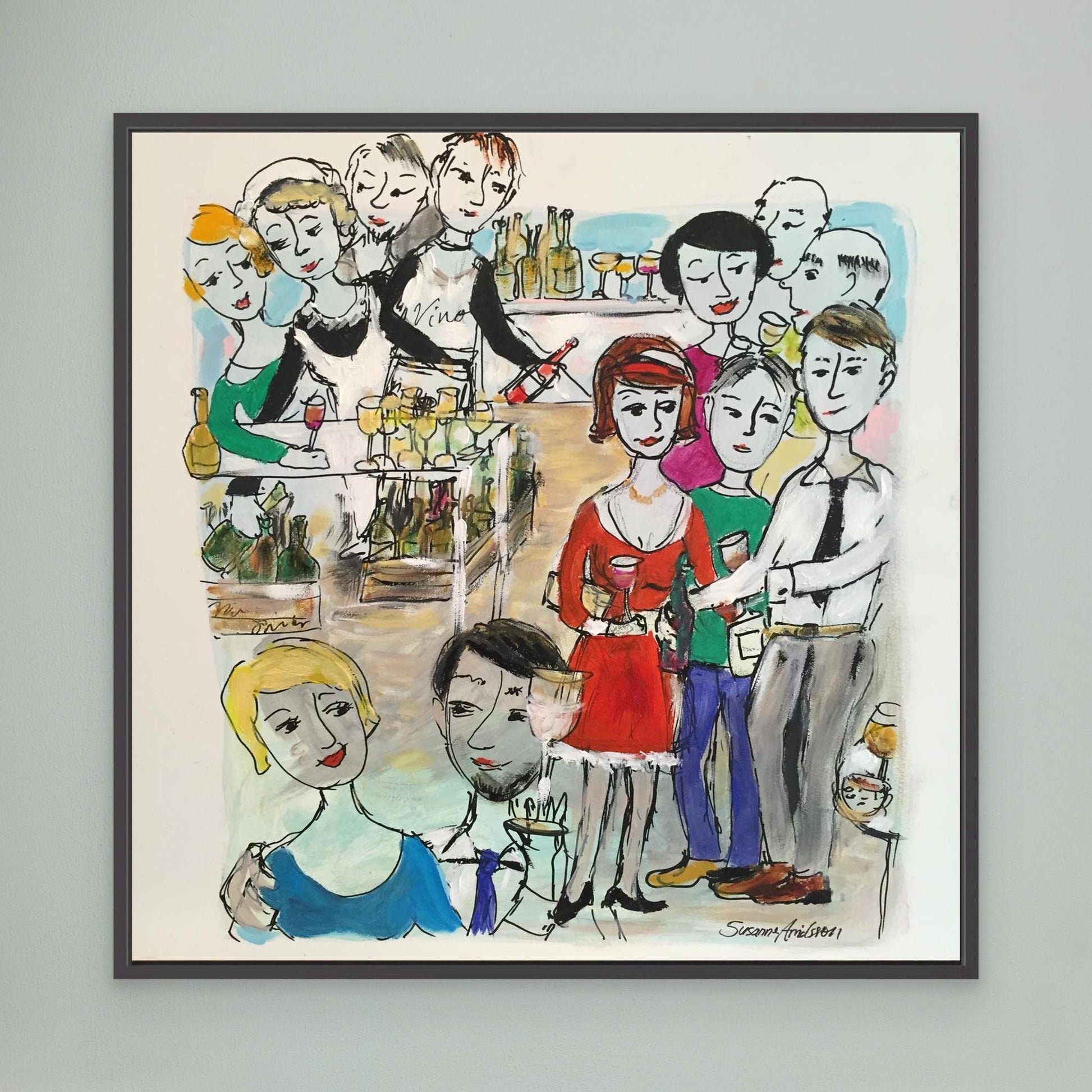 Konsttryck på duk - Vinprovning i färg och glädje