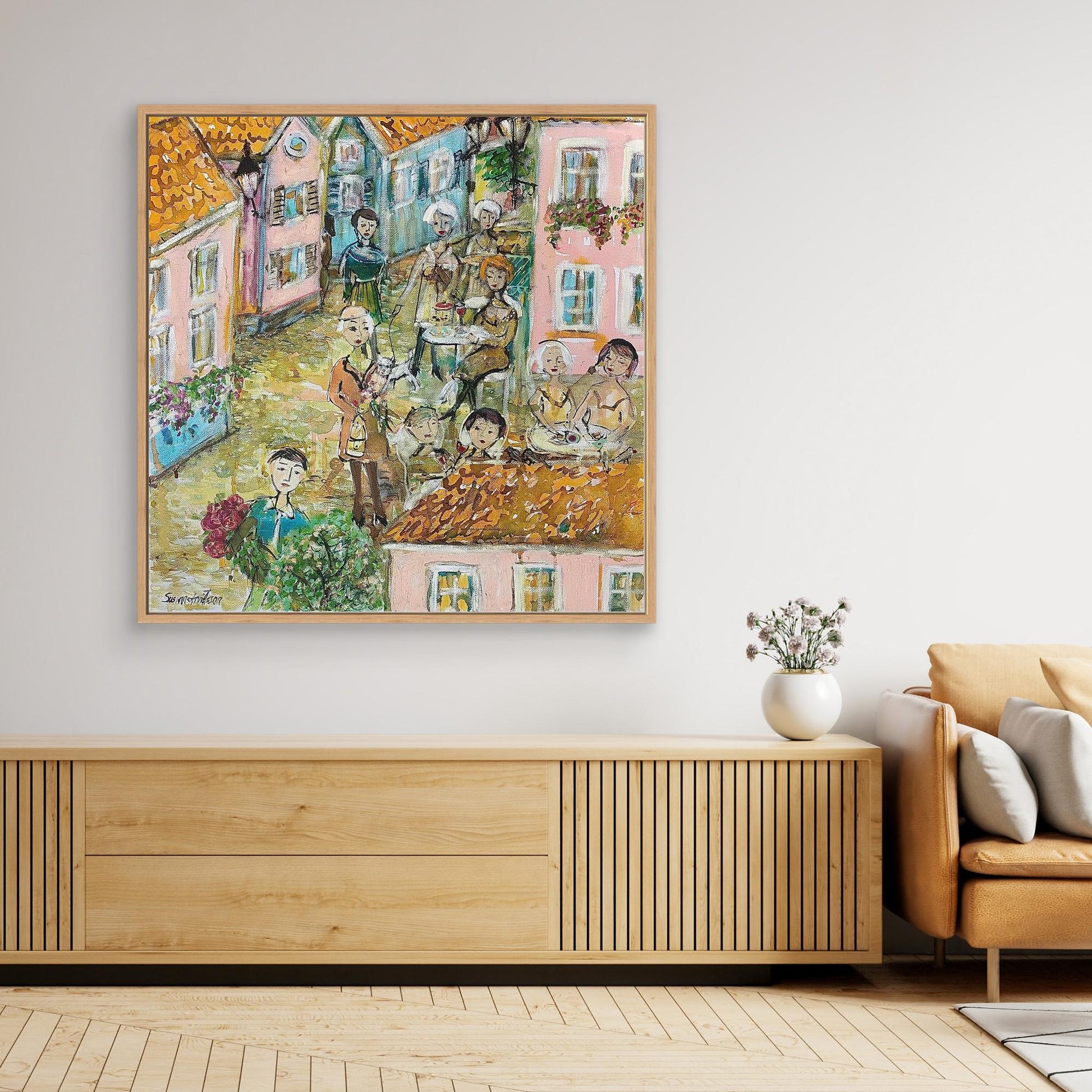 Småstadsliv - Konsttryck på canvasduk