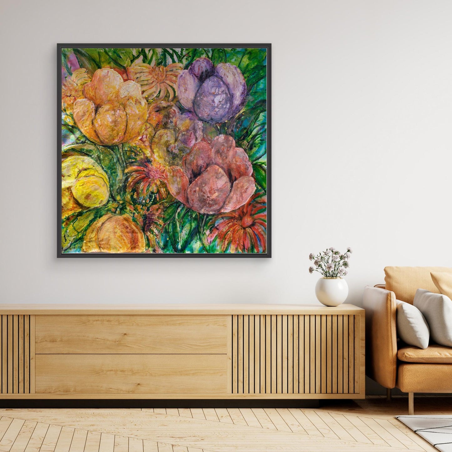 Abstrakt blomsterkonst – färgsprakande tryck på canvas