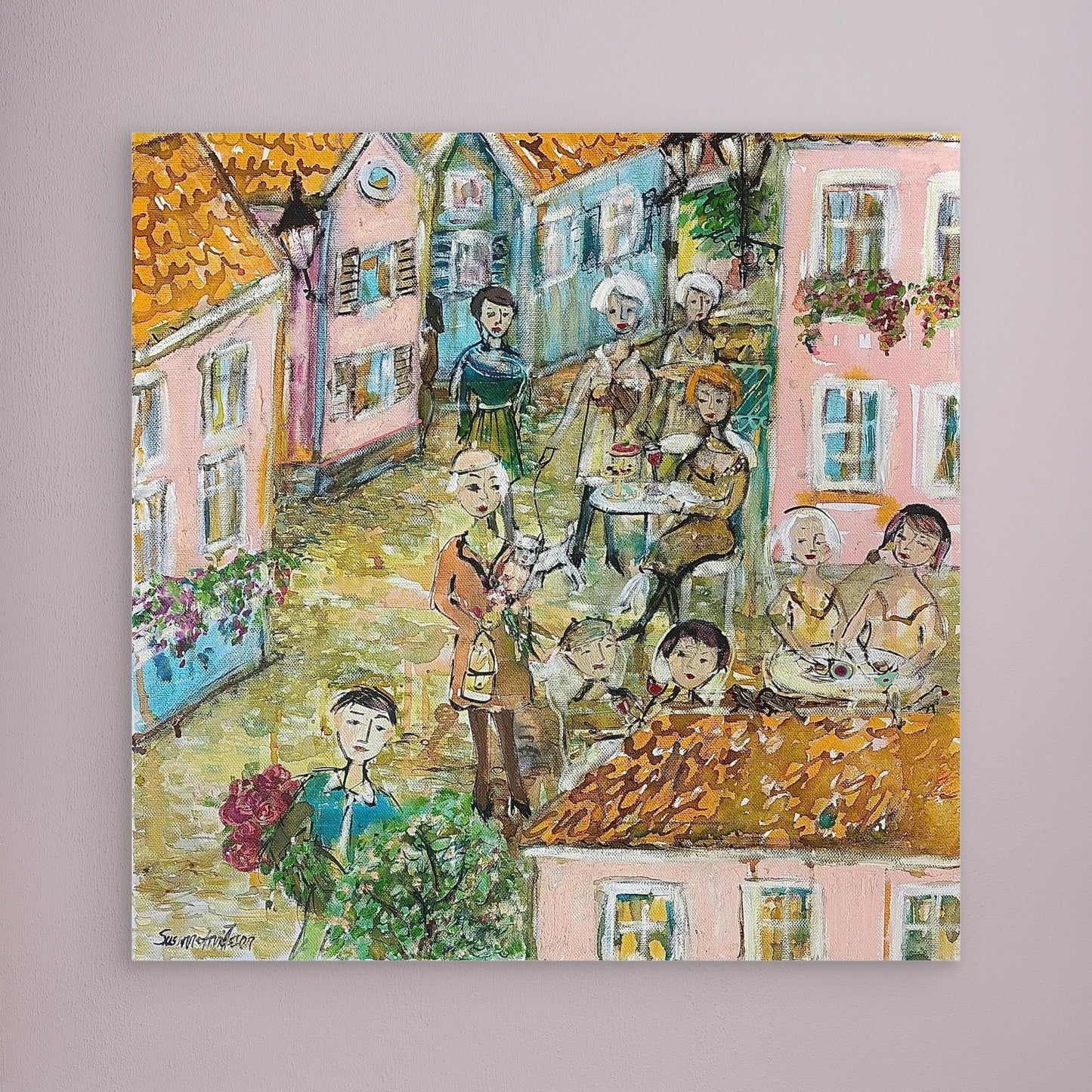 Småstadsliv - Konsttryck på canvasduk