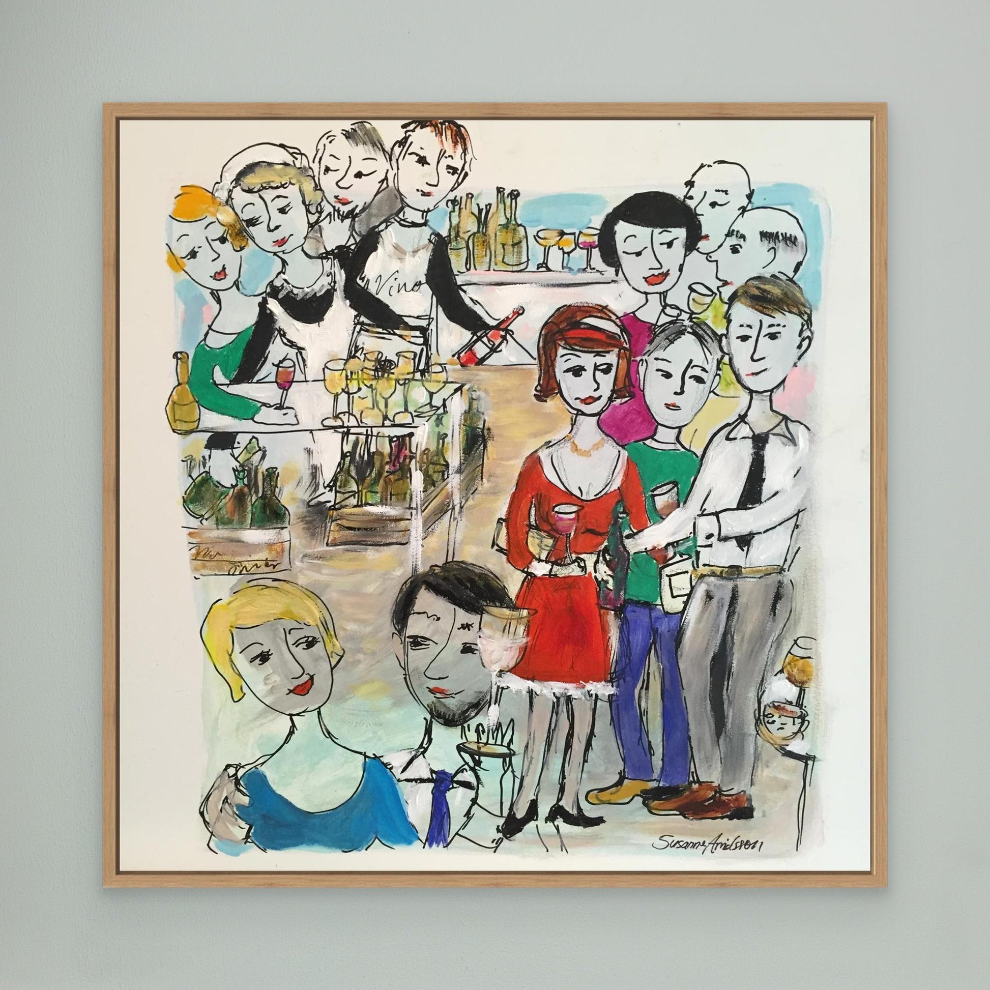 Konsttryck på duk - Vinprovning i färg och glädje