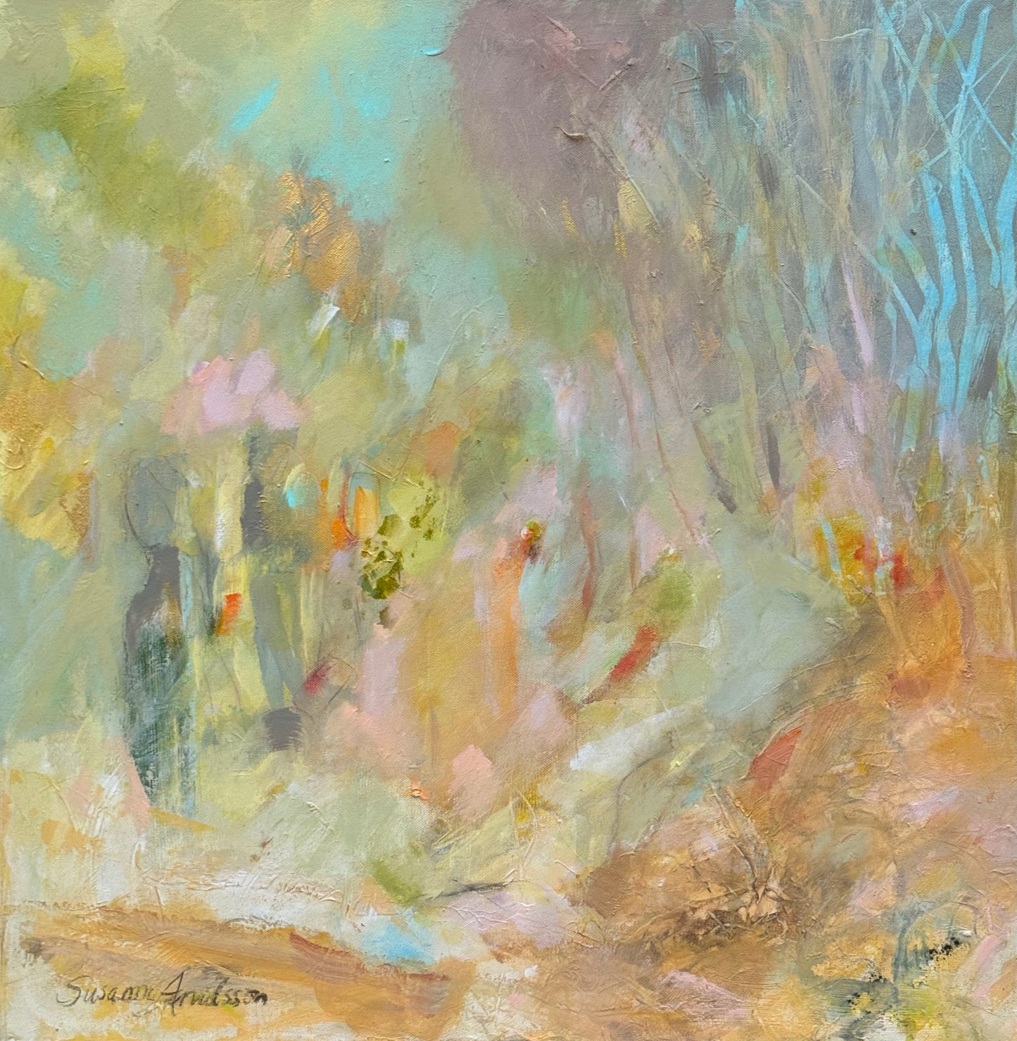 Detalj bild på tavlan Drömskt abstrakt landskap – originalmålning - Susanne Arvidsson