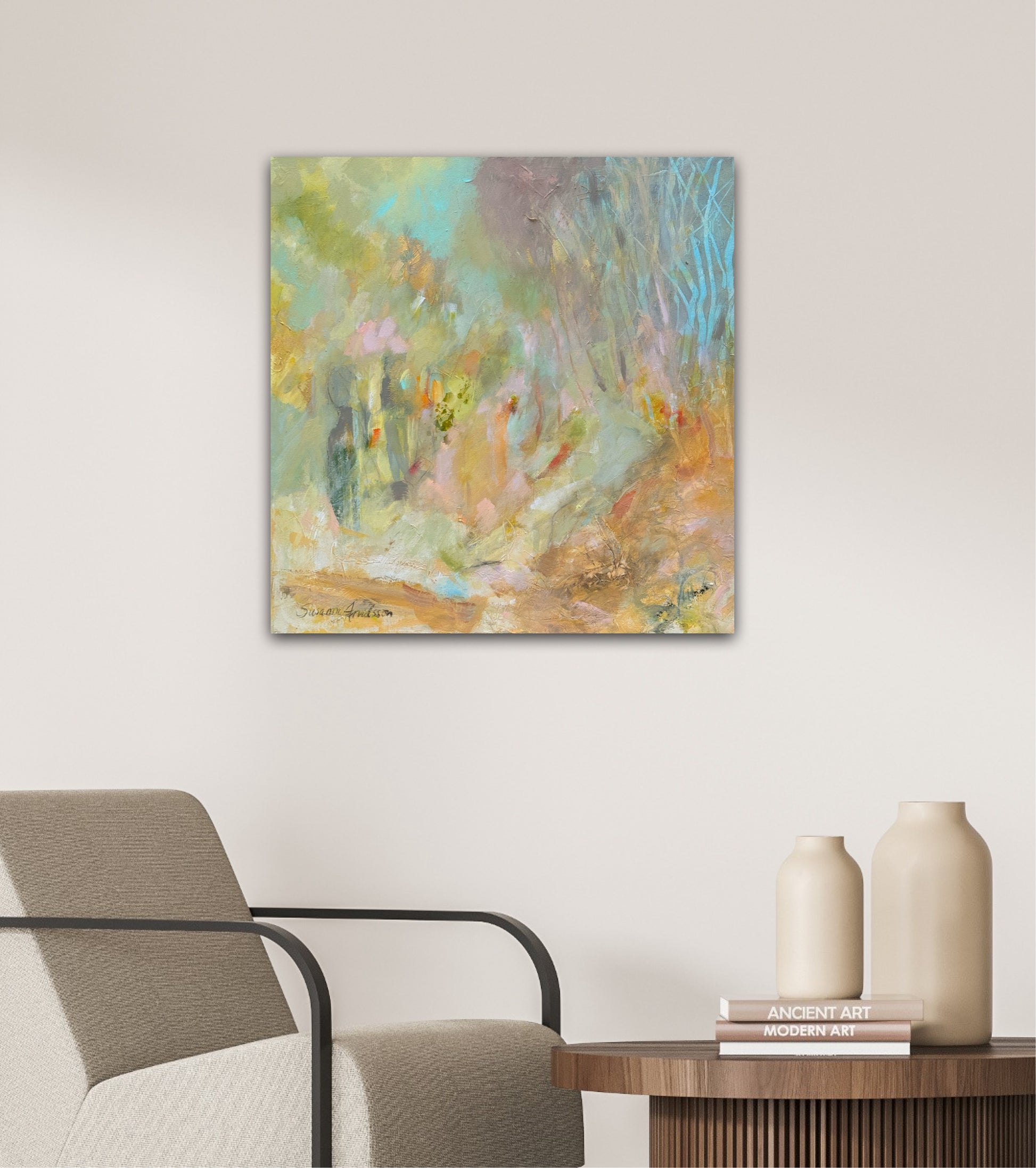 Drömskt abstrakt landskap – originalmålning av Susanne Arvidsson