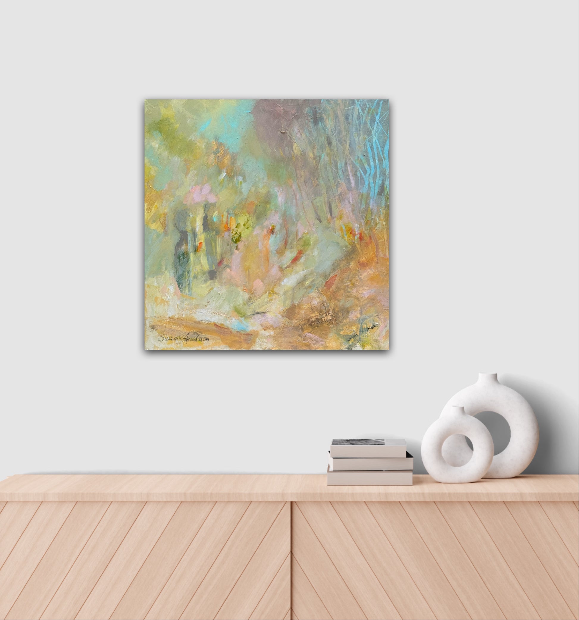 Drömskt abstrakt landskap – originalmålning av Susanne Arvidsson - detalj