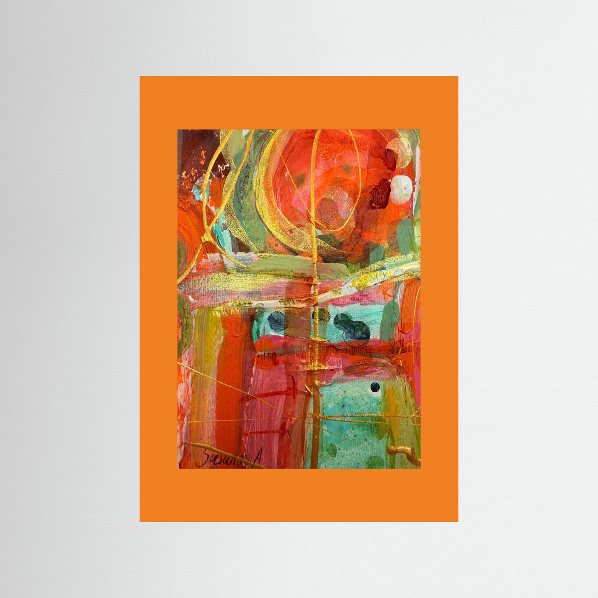 Fine Art Print- Abstrakt landskap - När ljuset leker orange passpartout