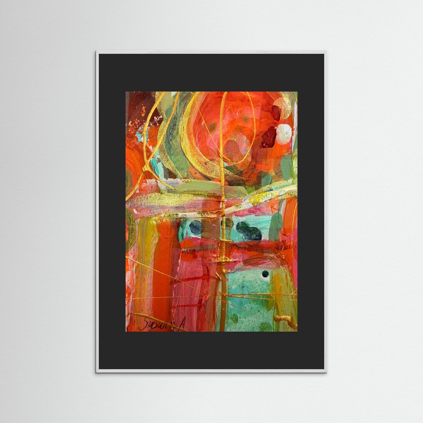 Fine Art Print- Abstrakt landskap - När ljuset leker svart passpartout med vit ram