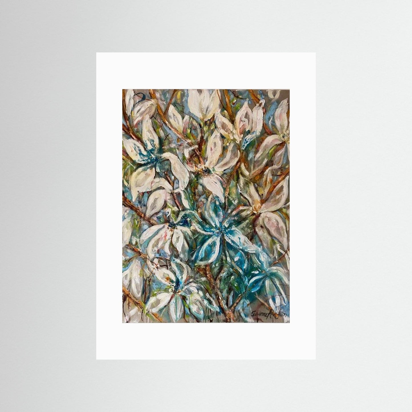 Magnolia grenar – konsttryck med mjuk elegans med vita blommor på grenar 