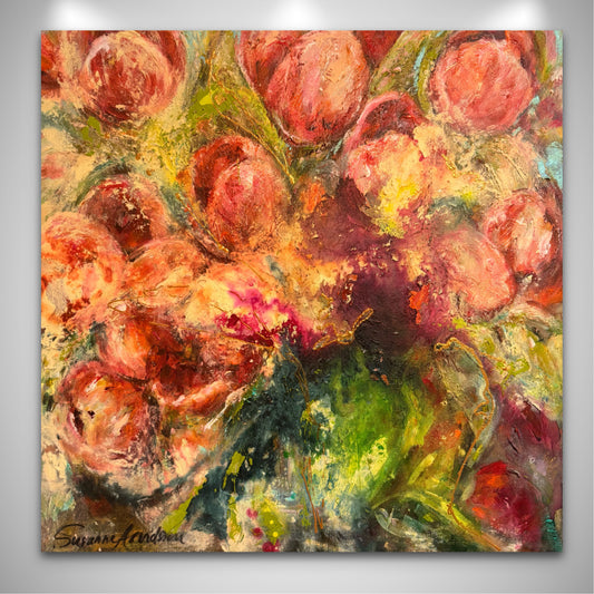 Originalmålning – När tulpanerna blommar, 80 x 80 cm