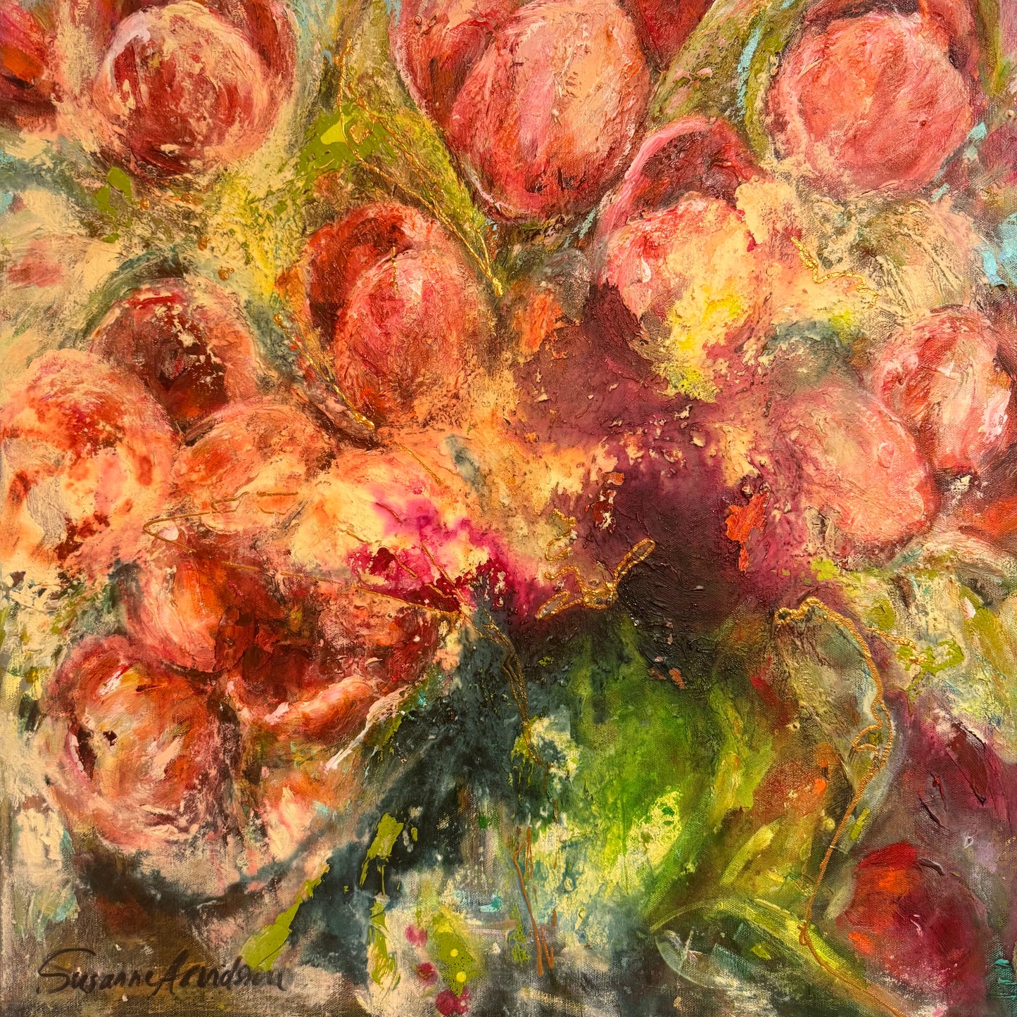 Originalmålning – När tulpanerna blommar, 80 x 80 cm
