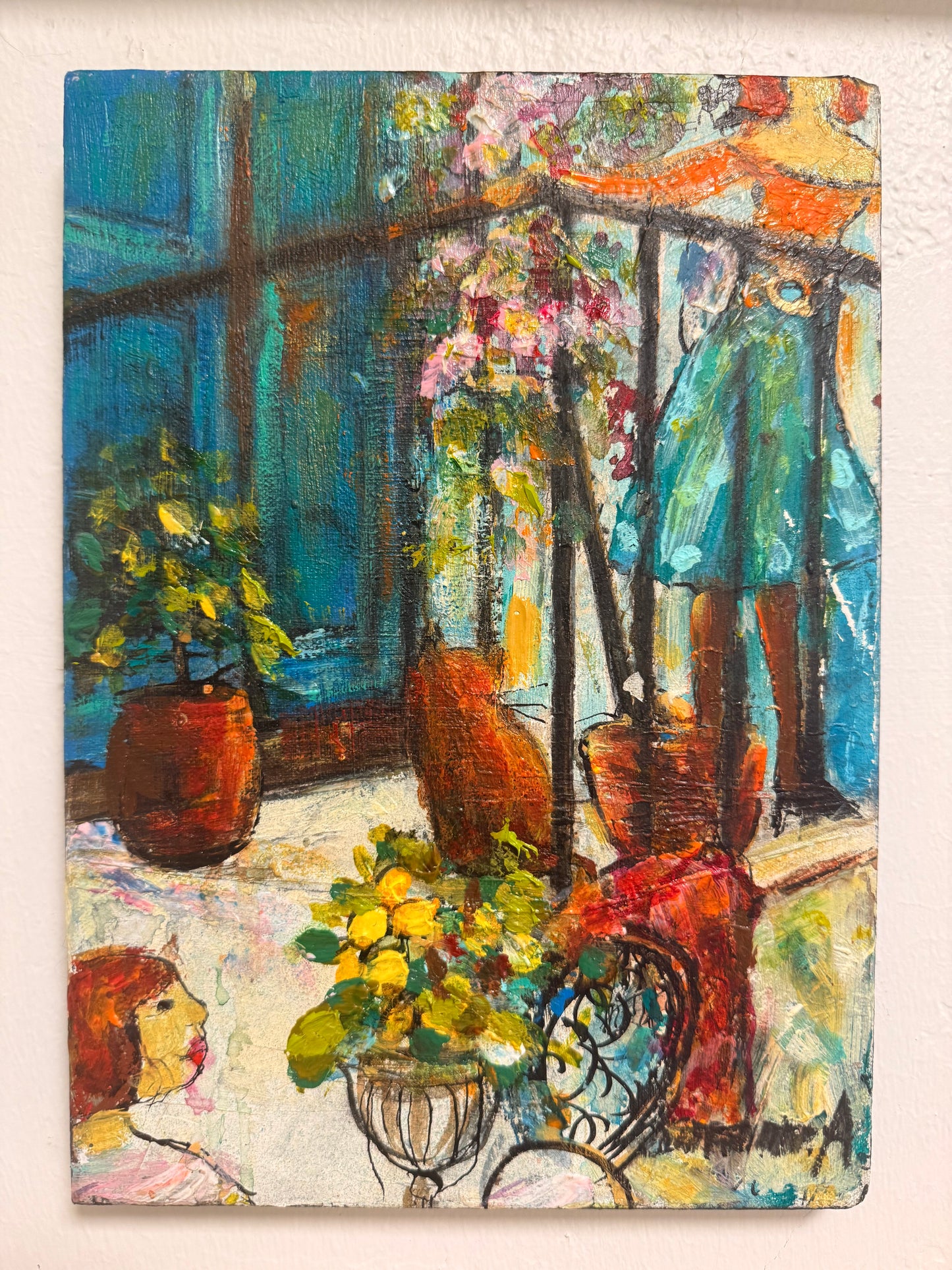 Originalmålning – Där grannar möts, 30 × 40 cm