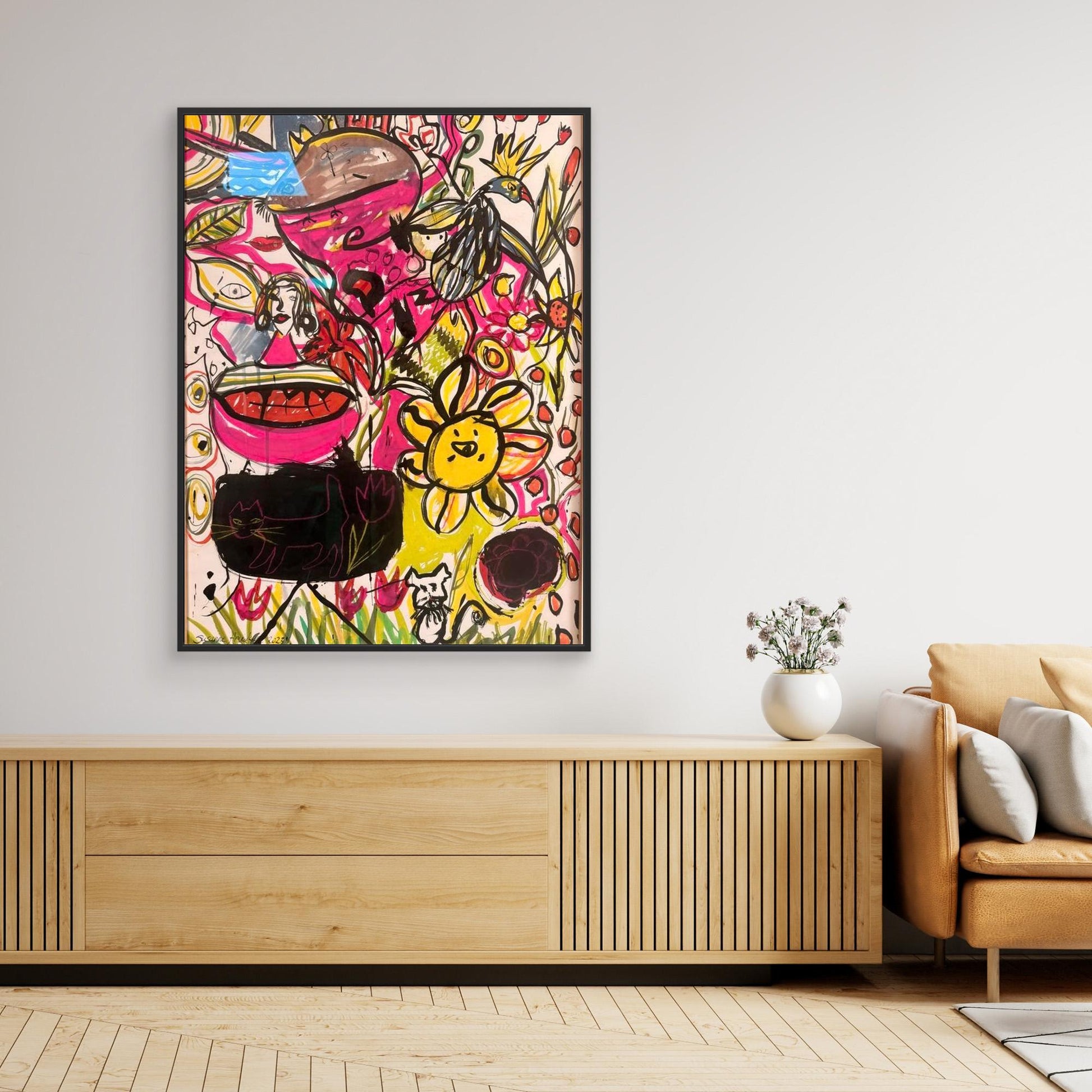 Konst vardagsrum Flowerpower - Konsttryck på canvasduk av susanne arvidsson
