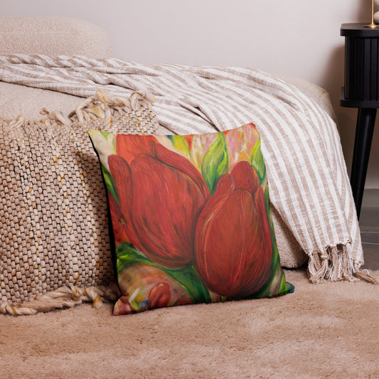 Kuddfodral Red Tulips 50×50 – Konstmotiv av Susanne Arvidsson