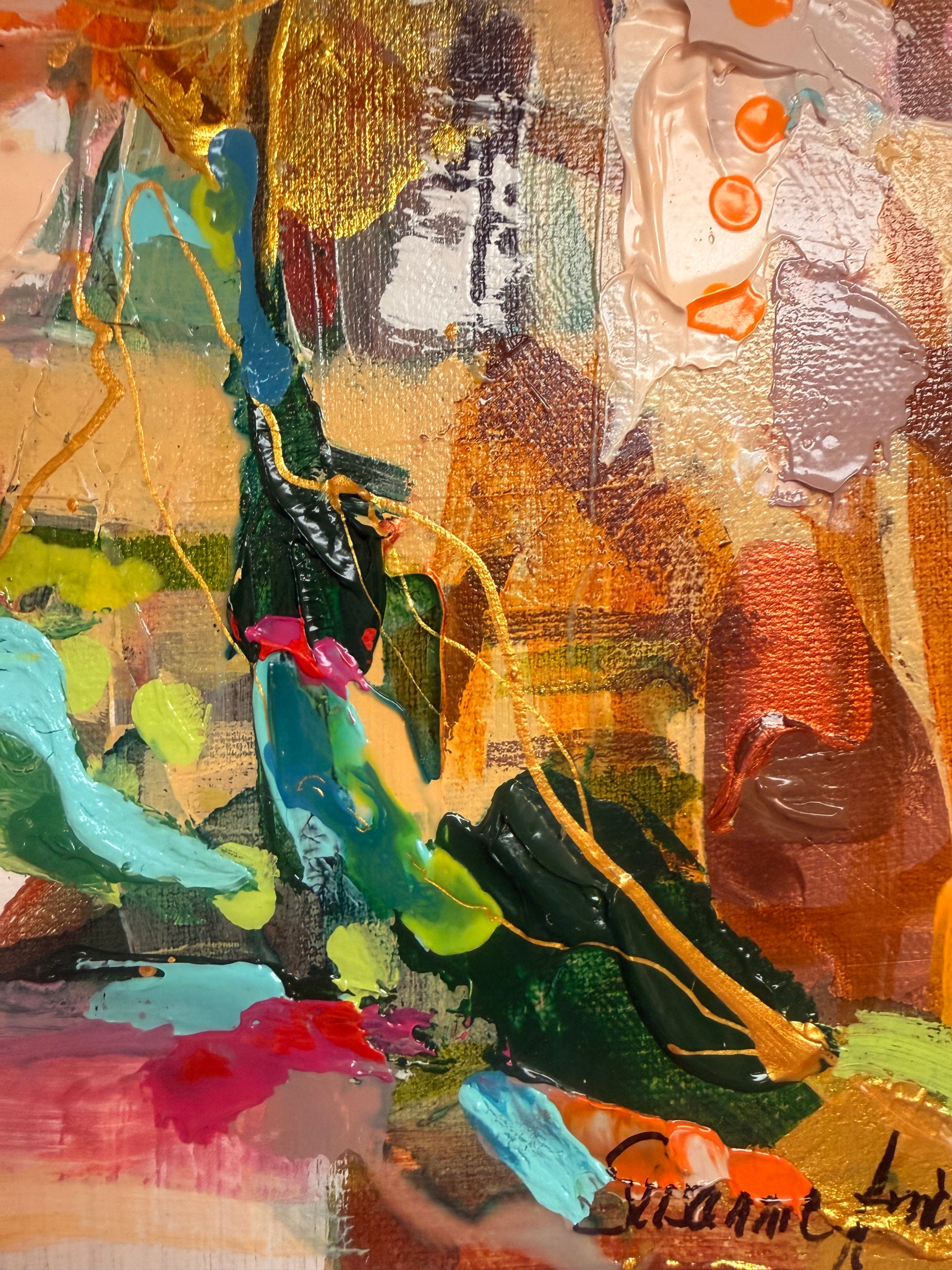 La Portal - Abstrakt tavla -original målning Susanne Arvidsson färgstark konst detalj