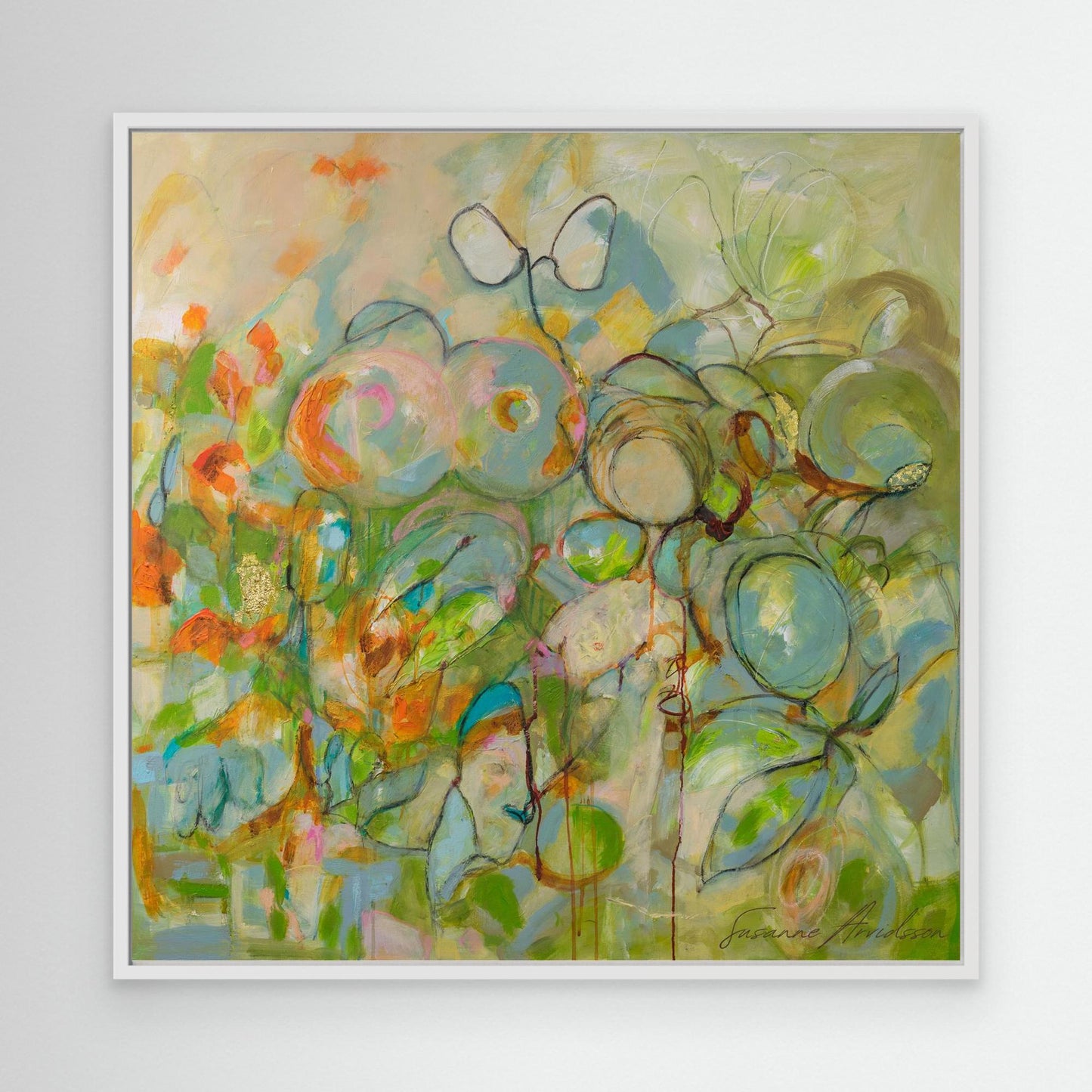 My green world - konsttryck på canvas | Susanne Arvidsson vit ram