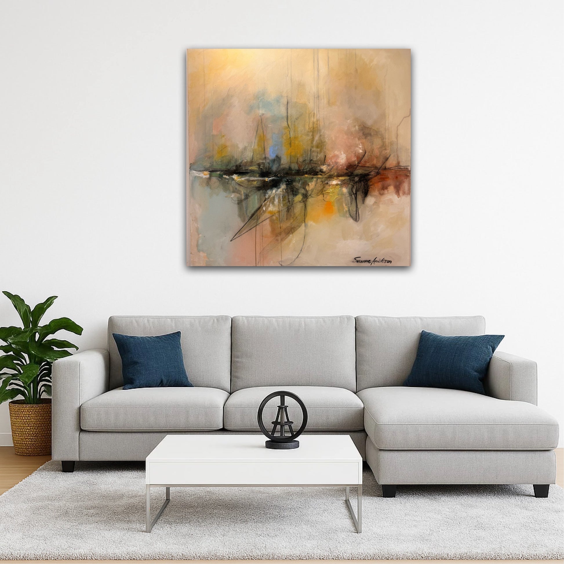 Stor fyrkantig målning Braking waves - Stor canvas tavla målad av susanne arvidsson 