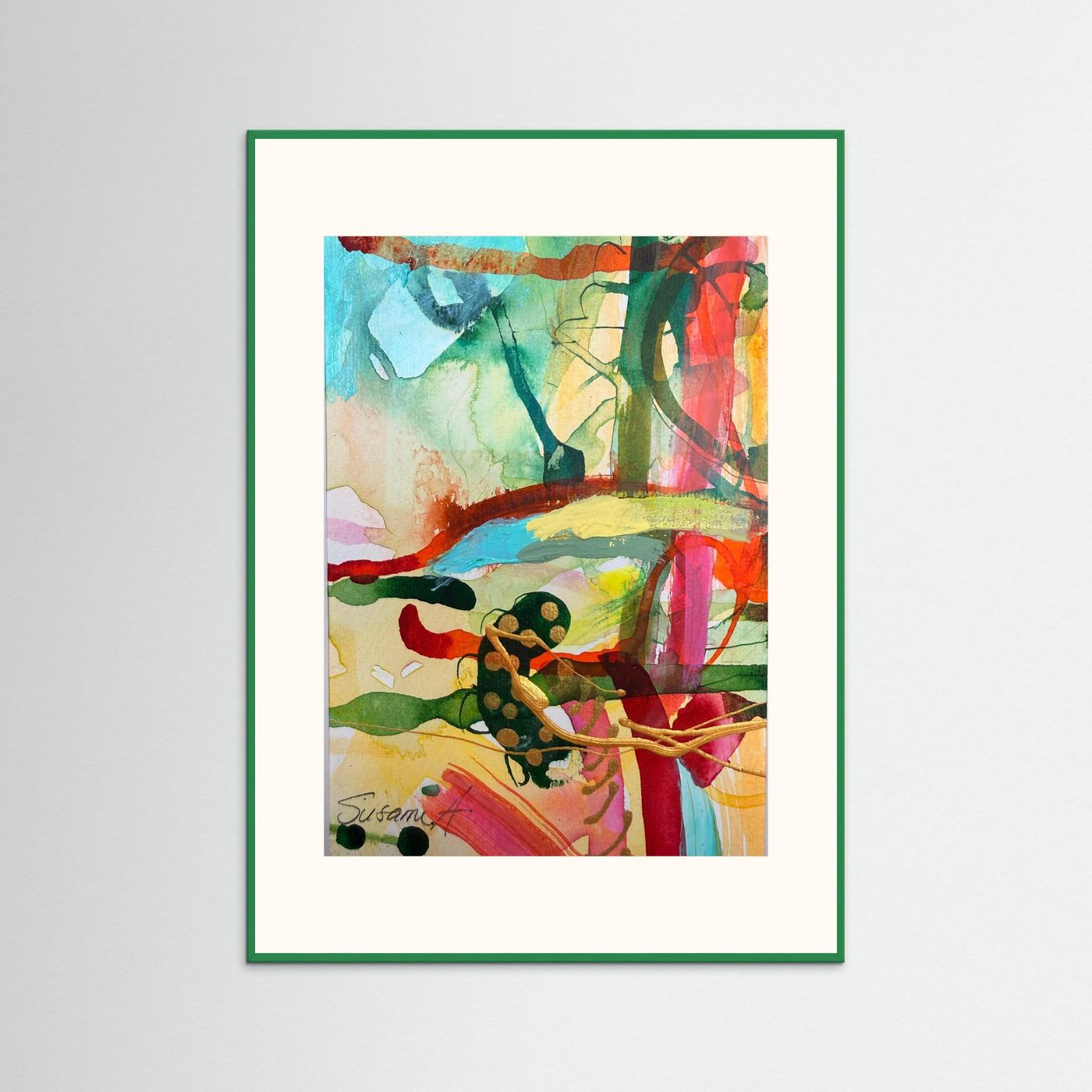 Tavla med grön ram Fine Art Print - abstrakt landskap- Ljusets Stig 