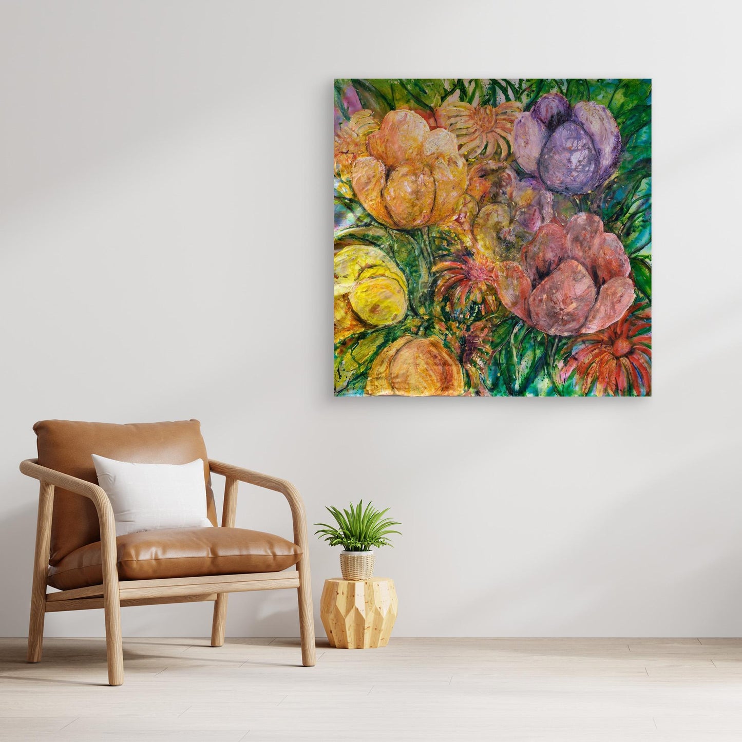 Abstrakt blomsterkonst – färgsprakande tryck på canvas