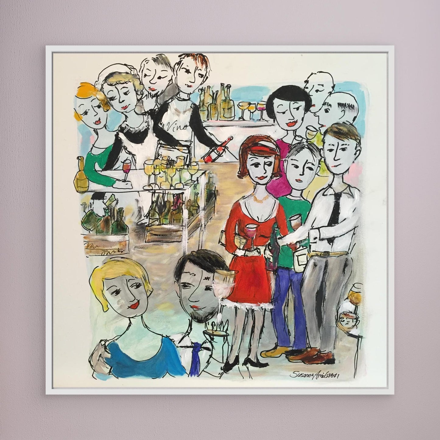 Konsttryck på duk - Vinprovning i färg och glädje