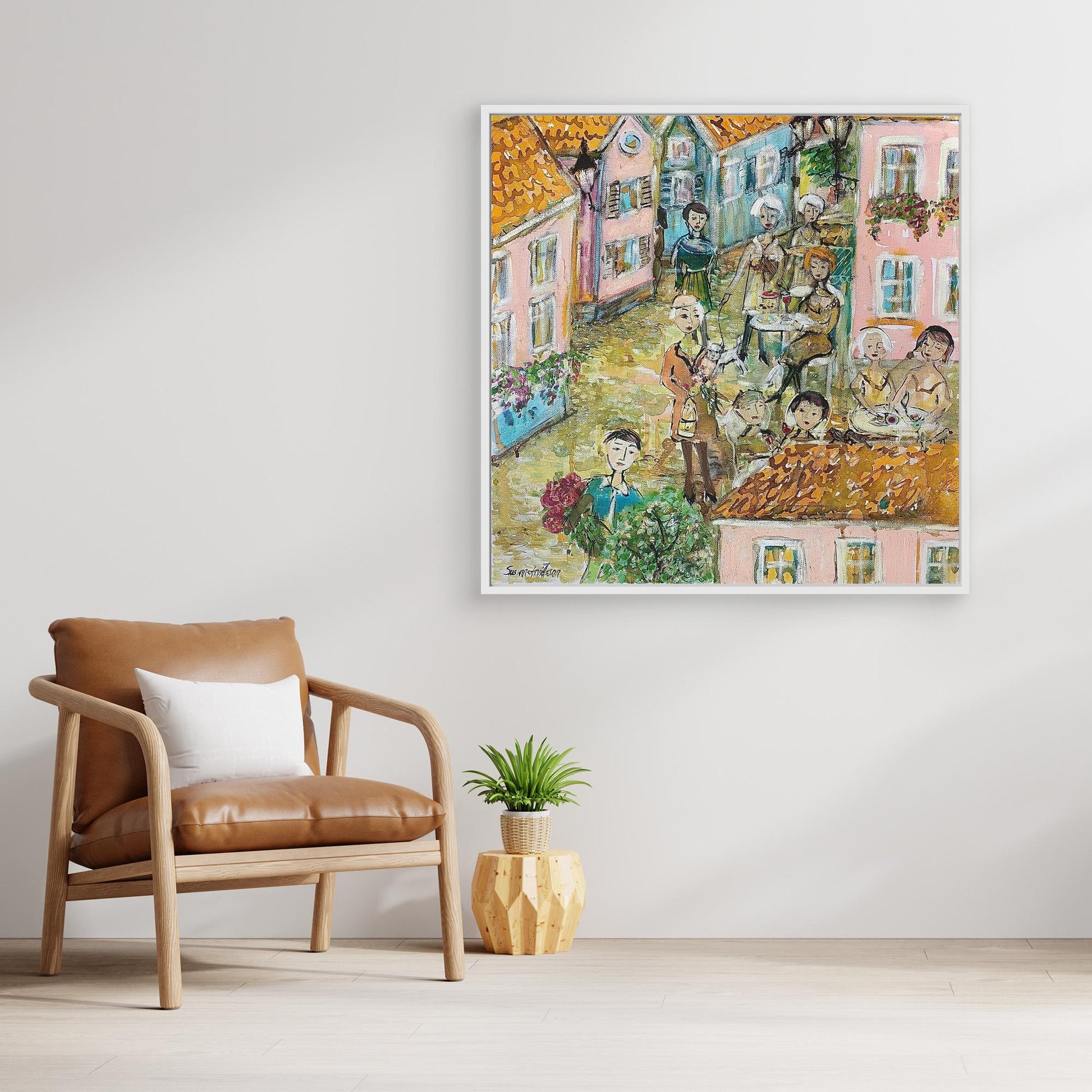 Småstadsliv - Konsttryck på canvasduk