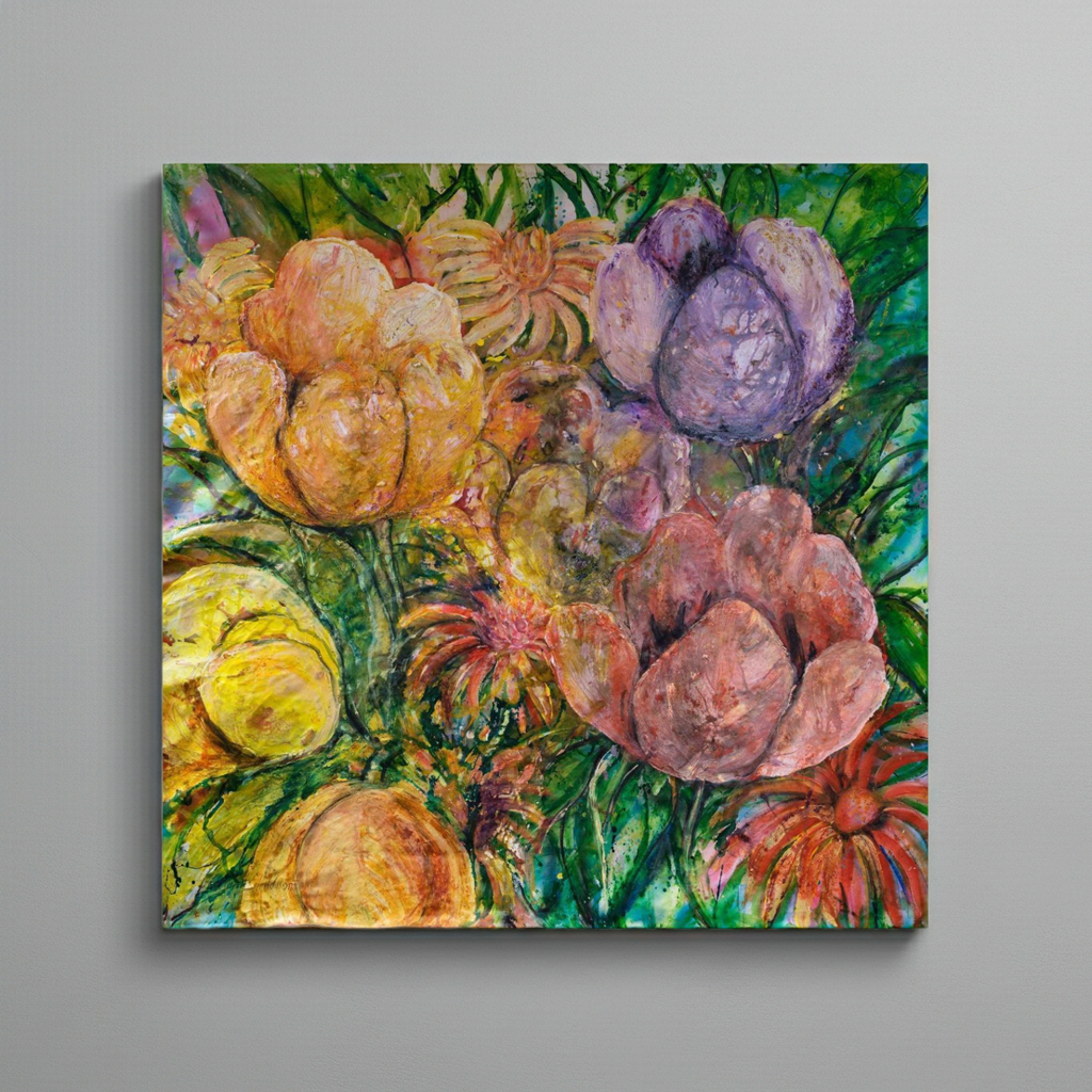 Abstrakt blomsterkonst – färgsprakande tryck på canvas